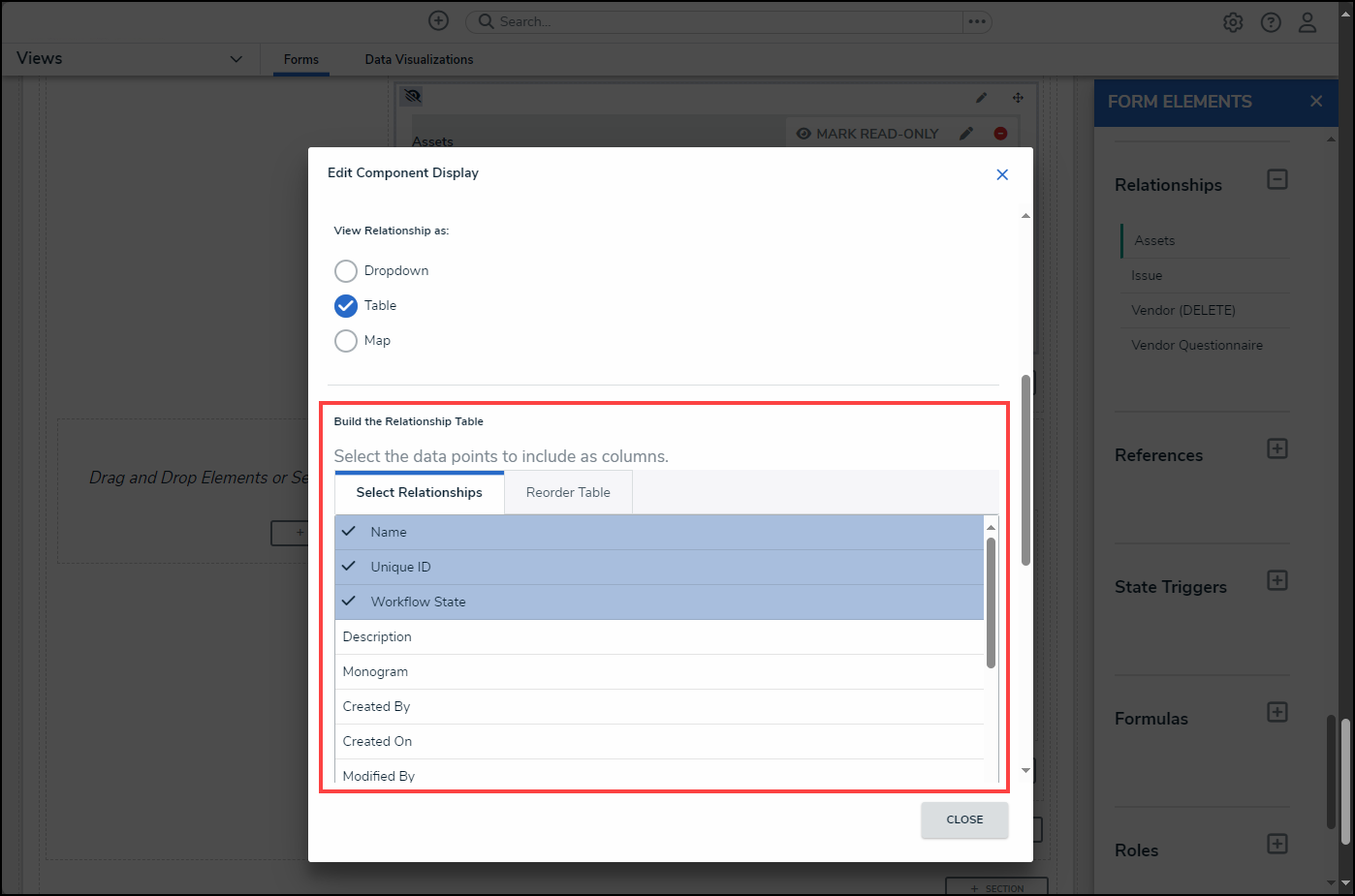 Build the Relationship Table Section
