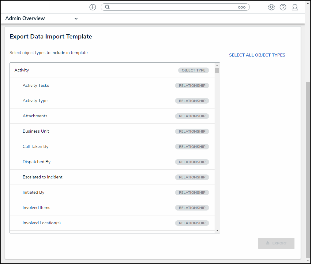 Export Data Import Section