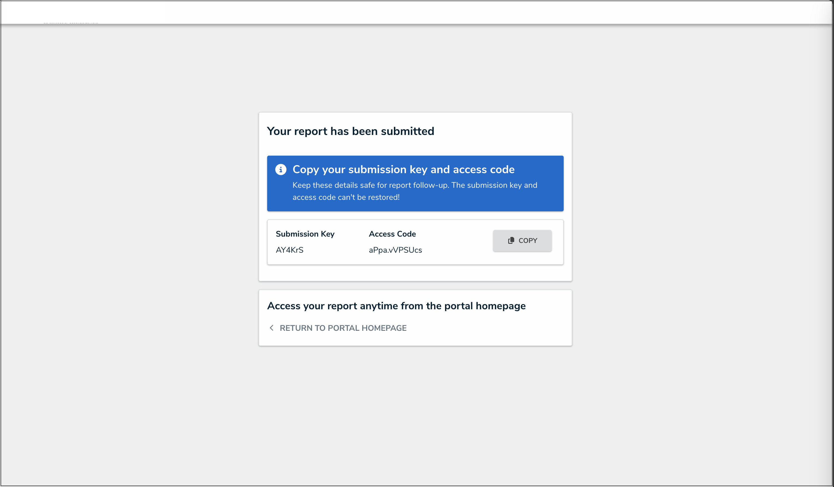 Submission Key and Access Code