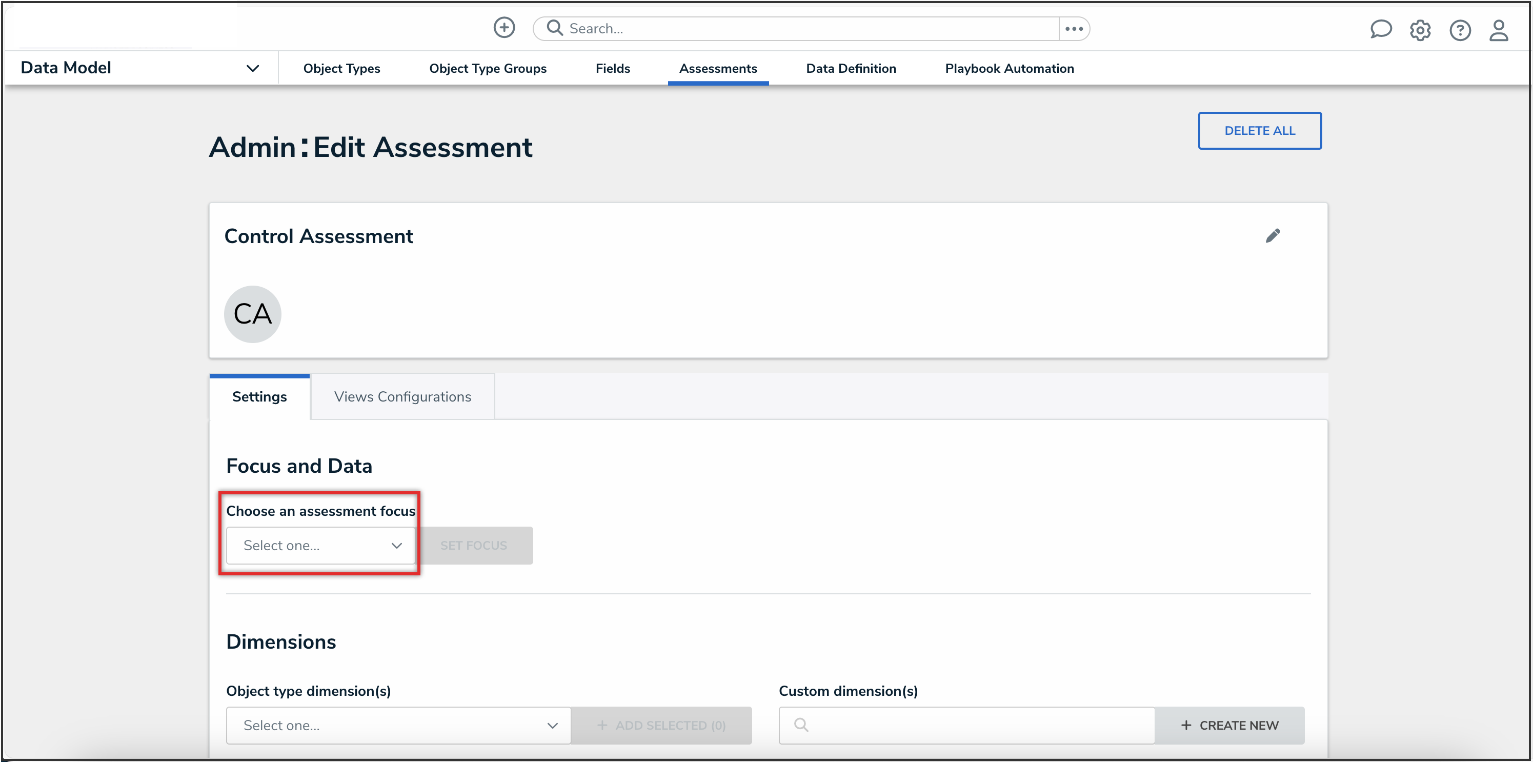 Choose an Assessment Focus Dropdown