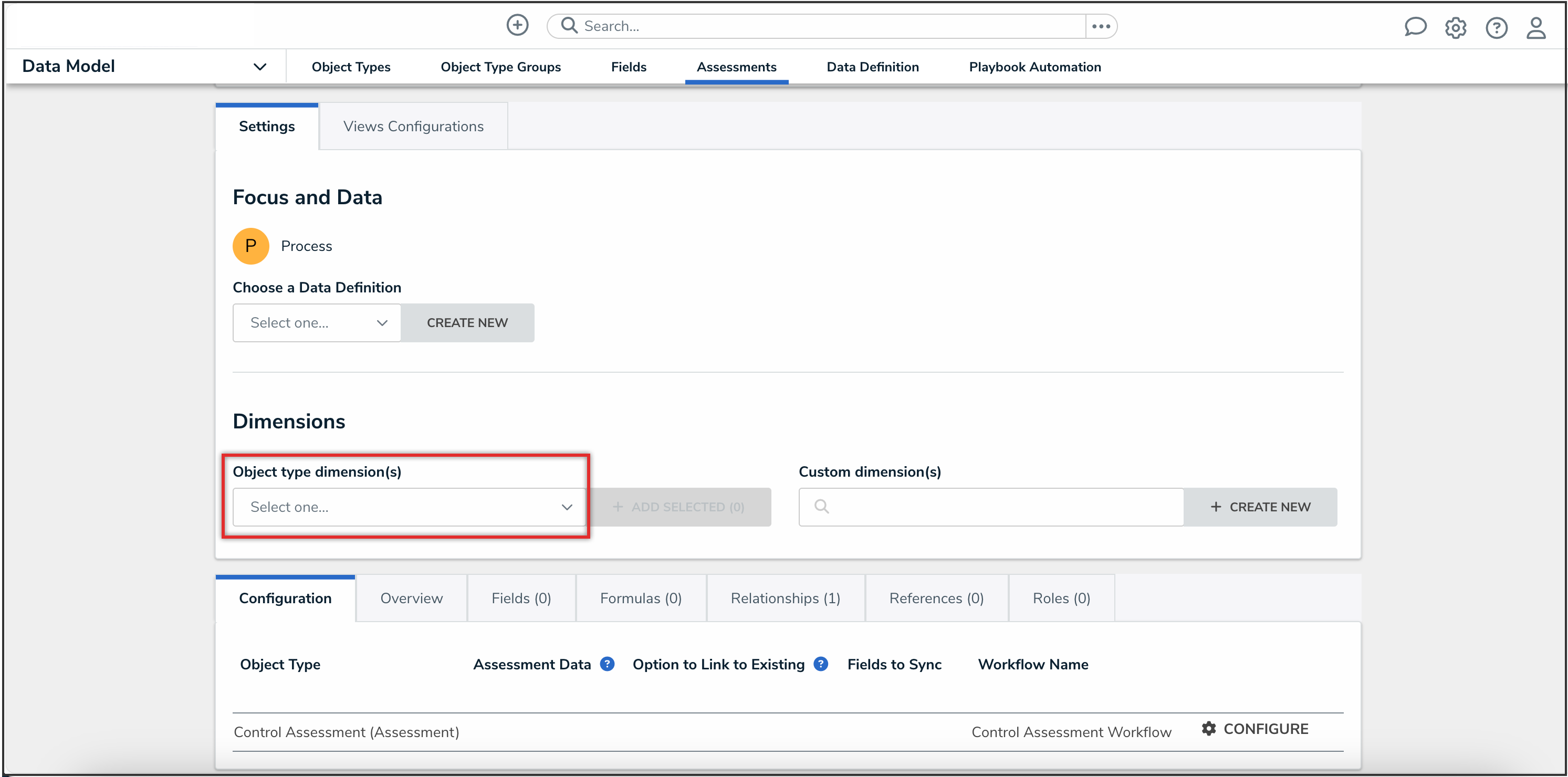 Object Type Dimension(s) Dropdown