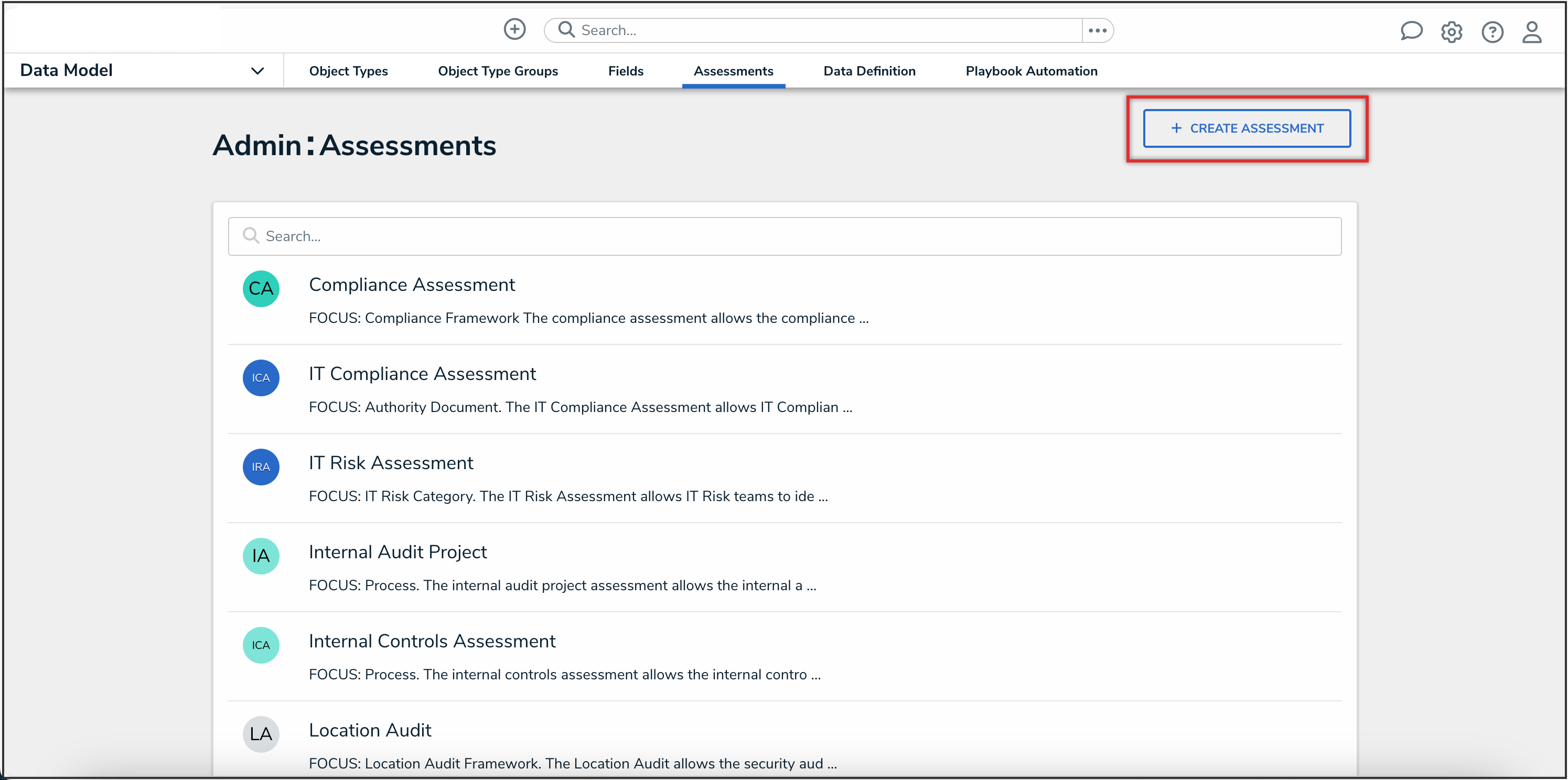 Create Assessment Button