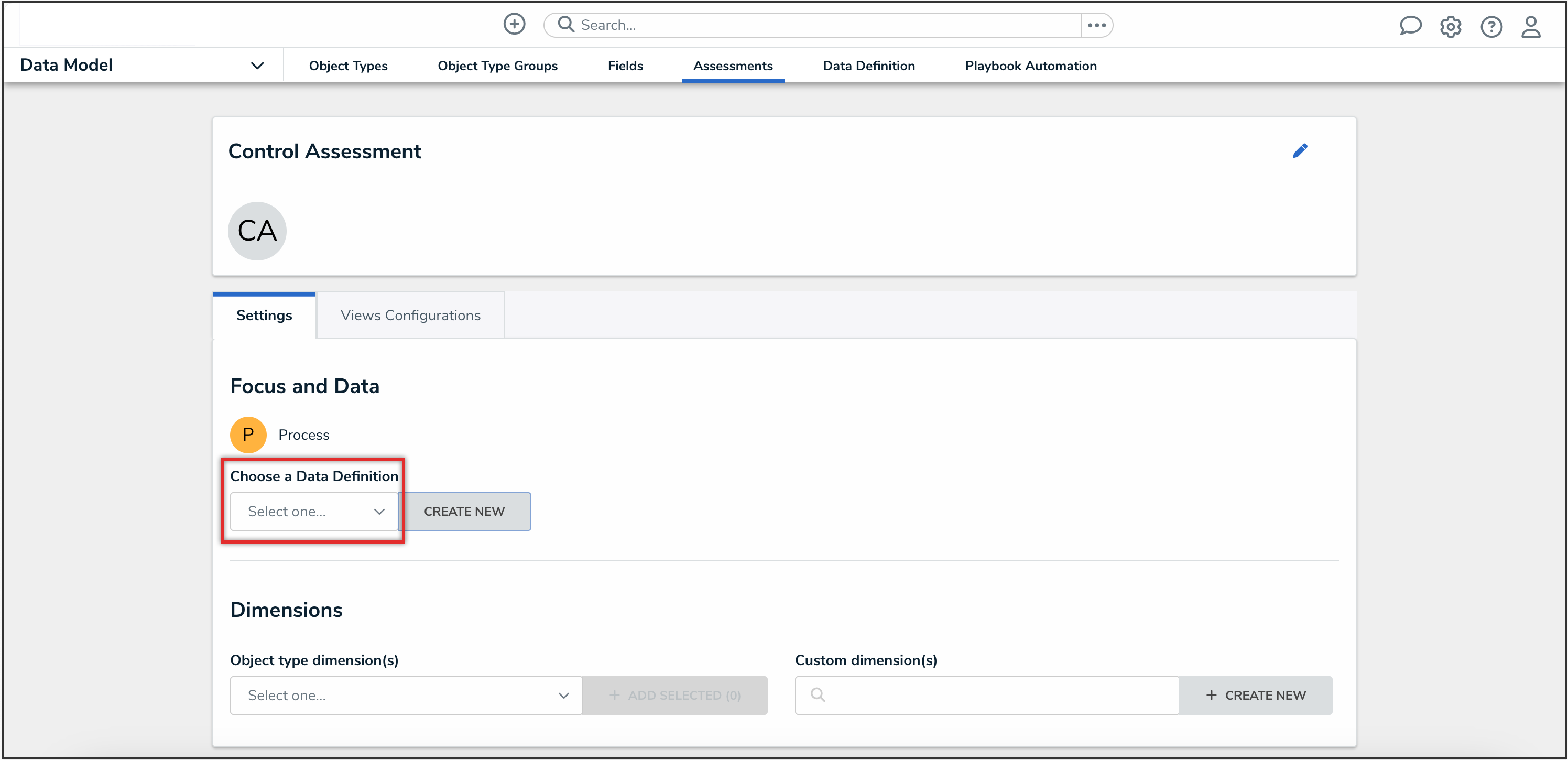 Choose a Data Definition Dropdown
