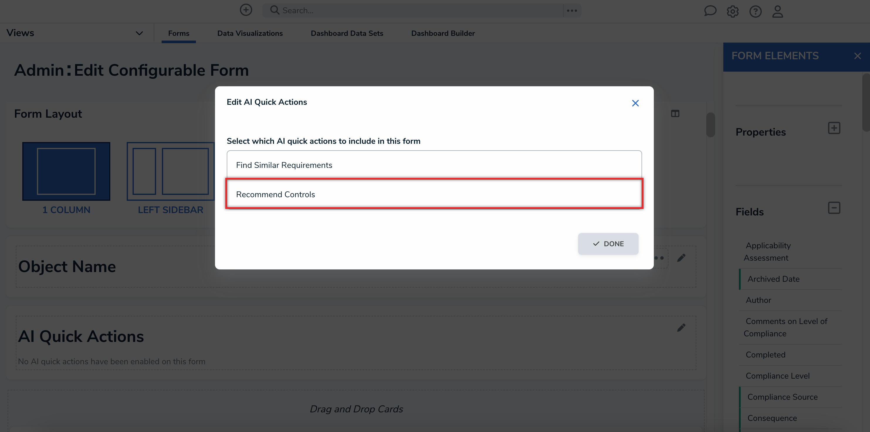 Recommend Controls Option