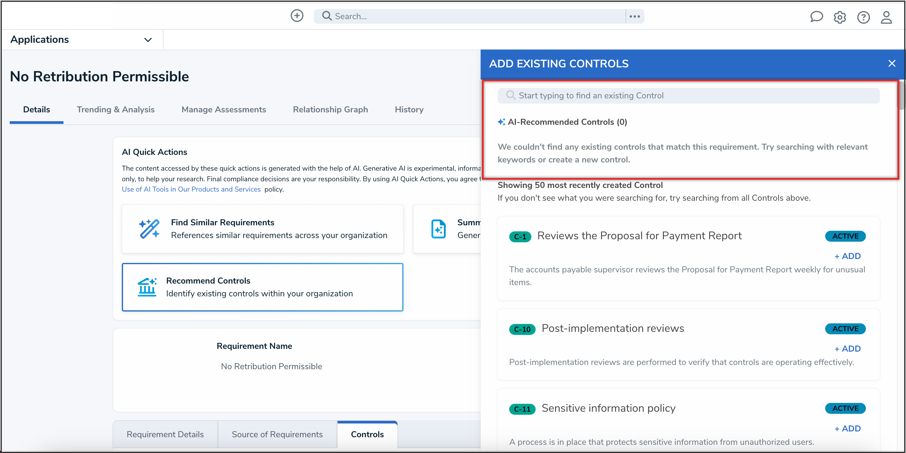 No Controls Found Message