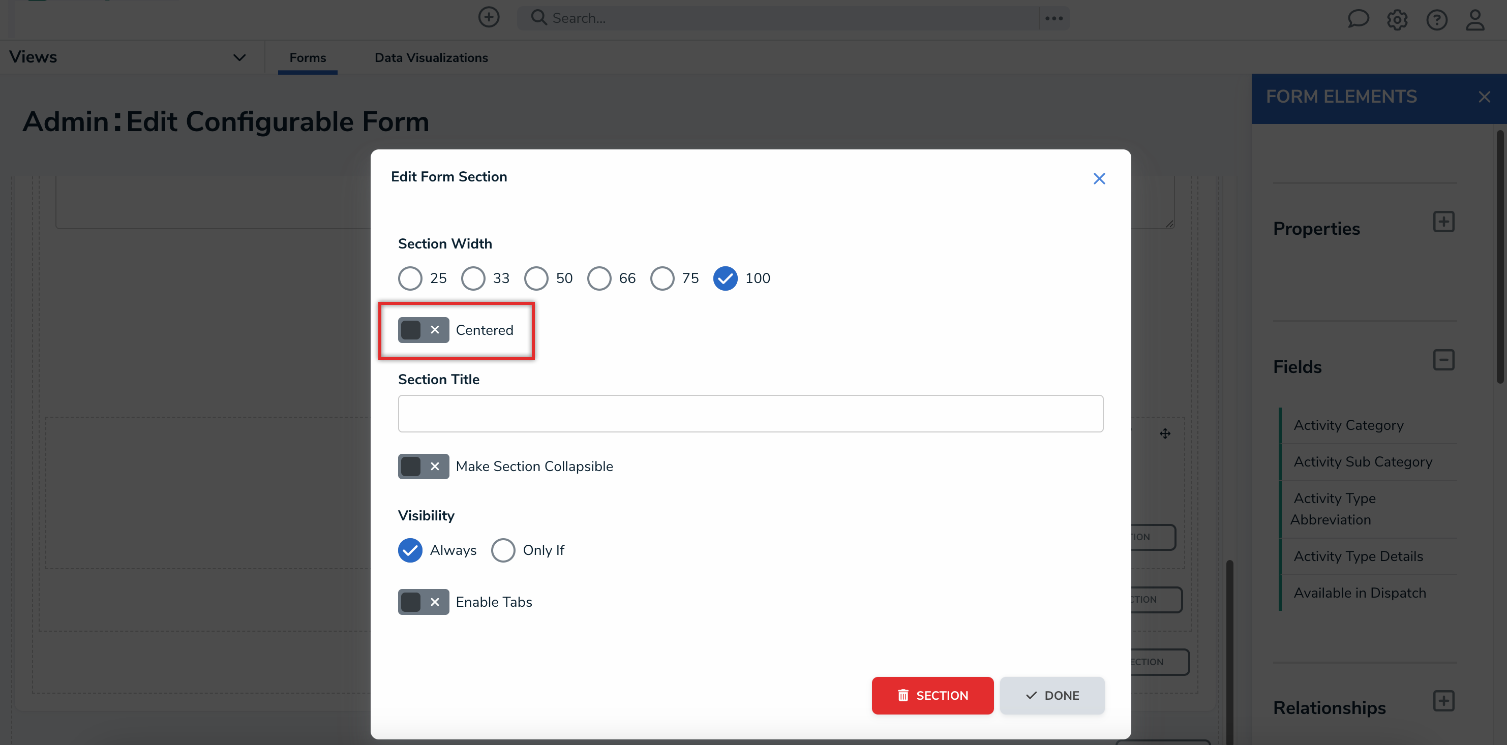Centered Toggle Switch