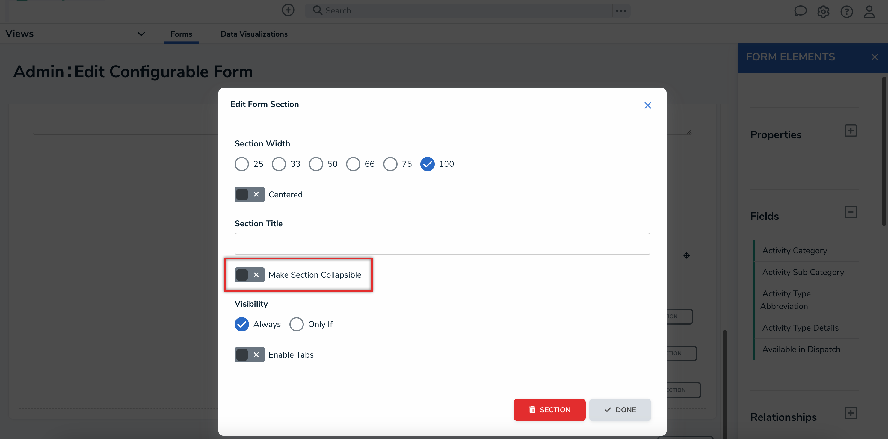 Make Section Collapsible Toggle
