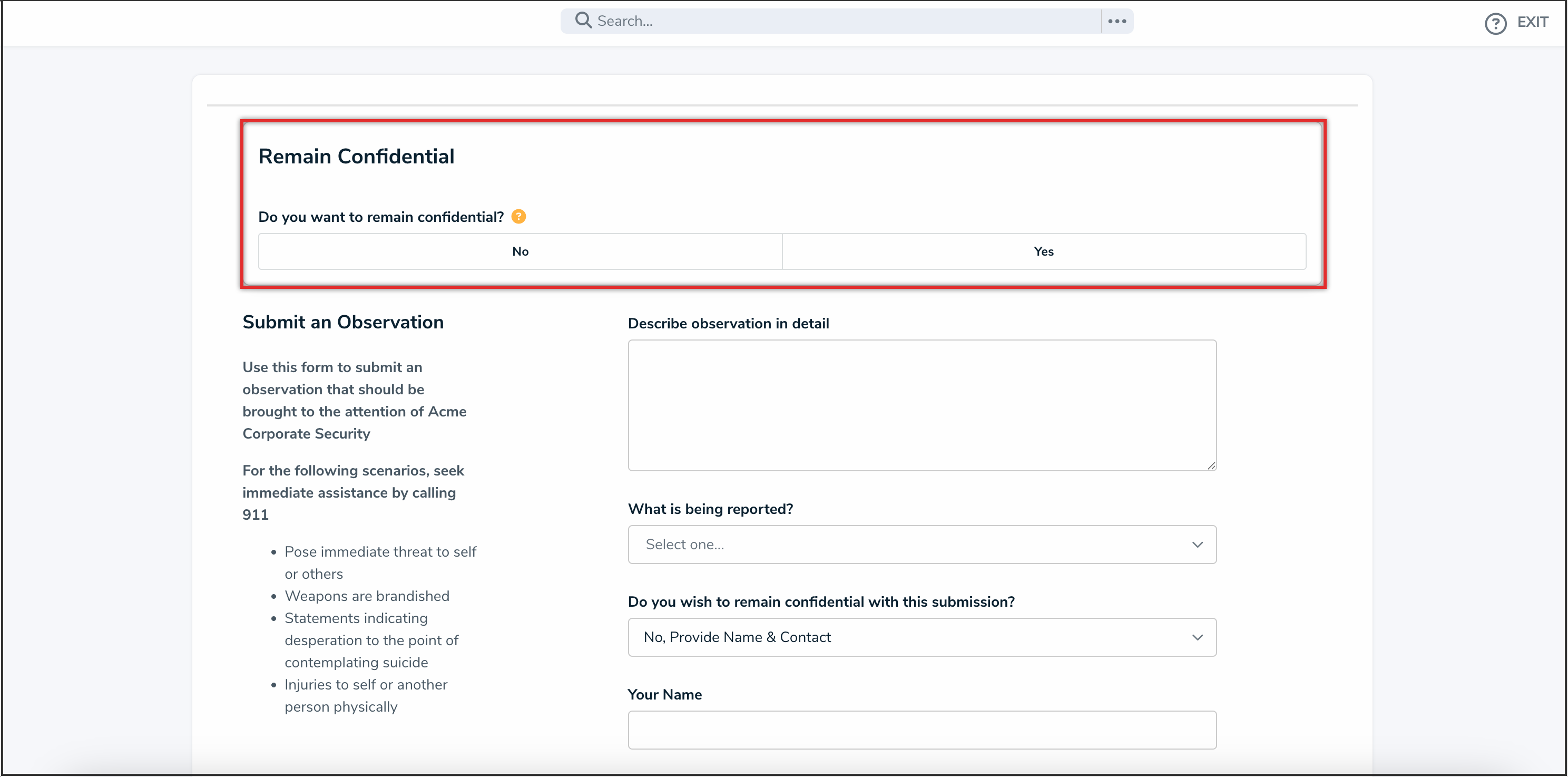 Remain Confidential Section