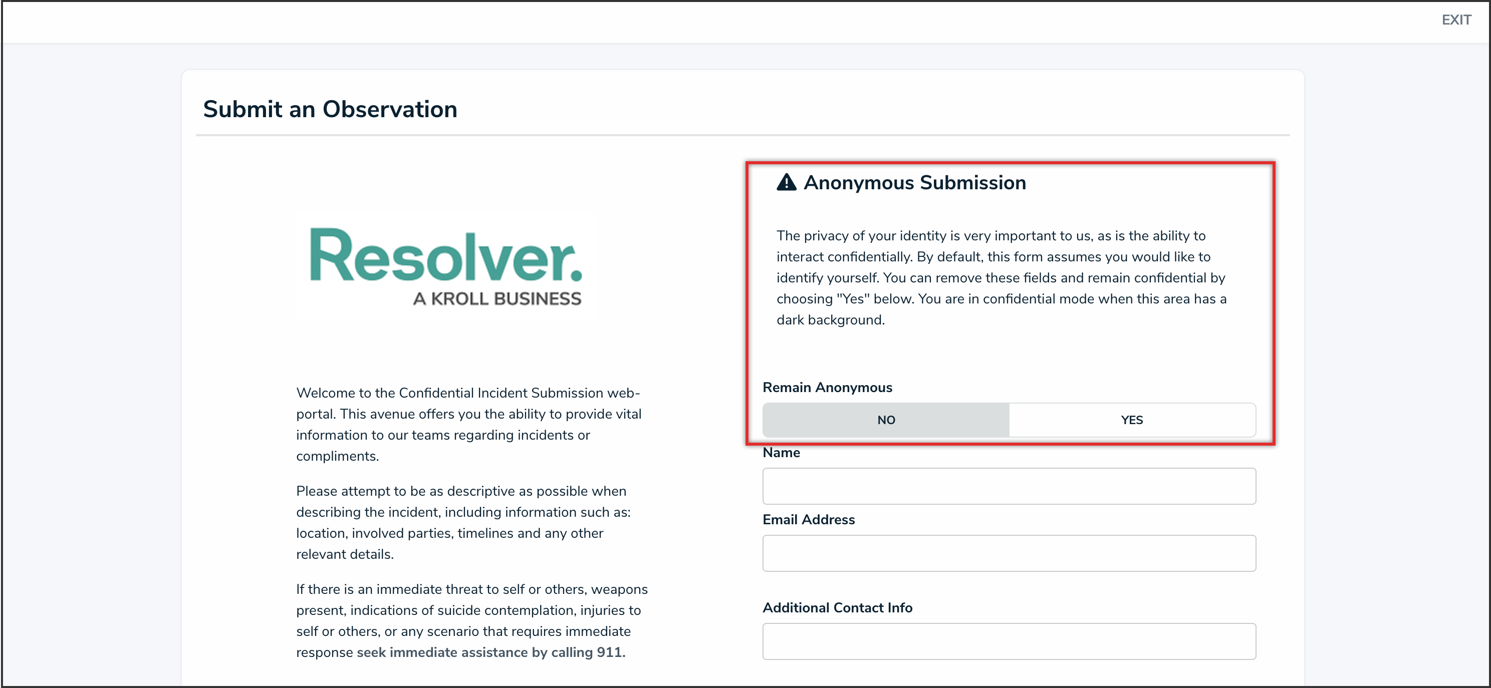 Anonymous Submission Section