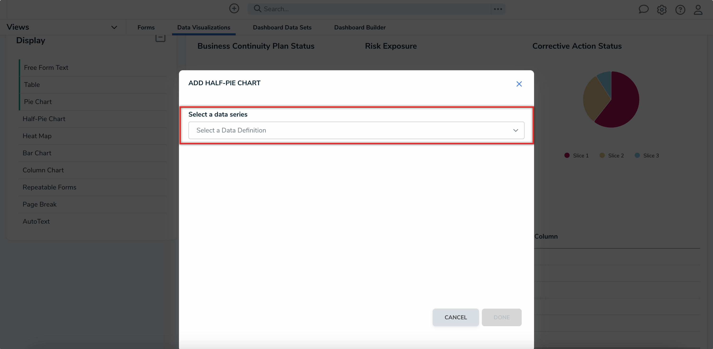 Select a Data Series Dropdown