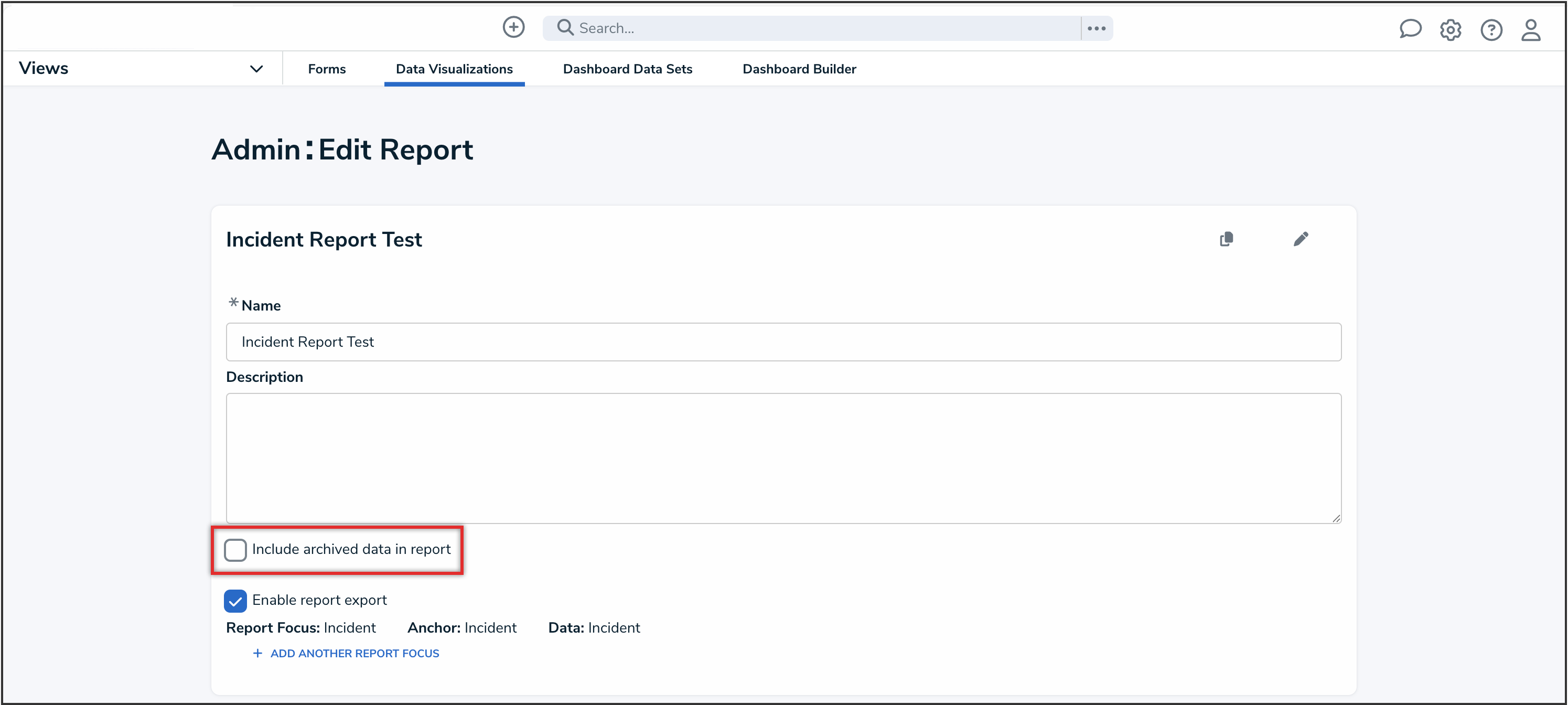 Include Archived Data in Report Checkbox