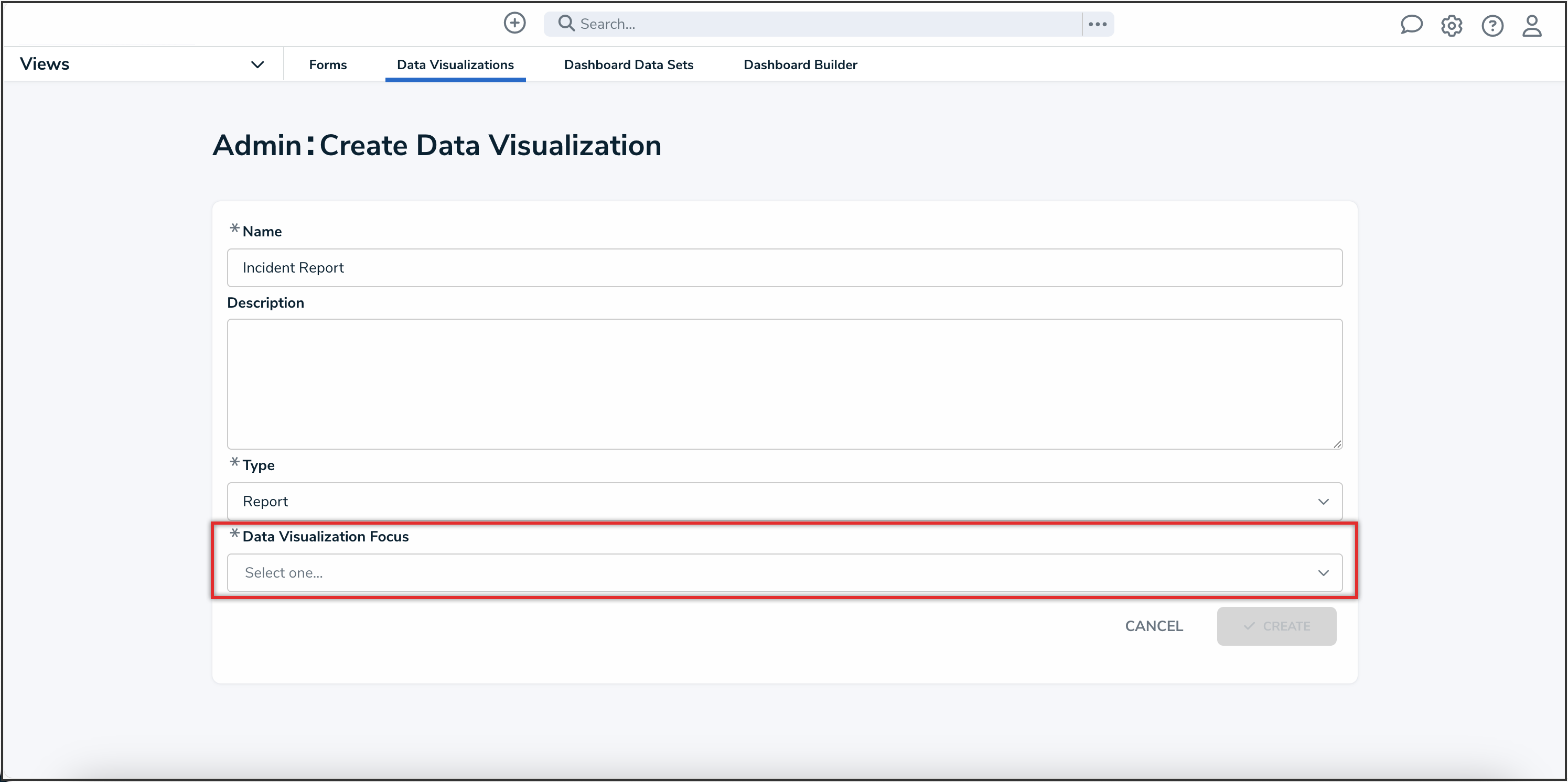 Data Visualization Focus Dropdown