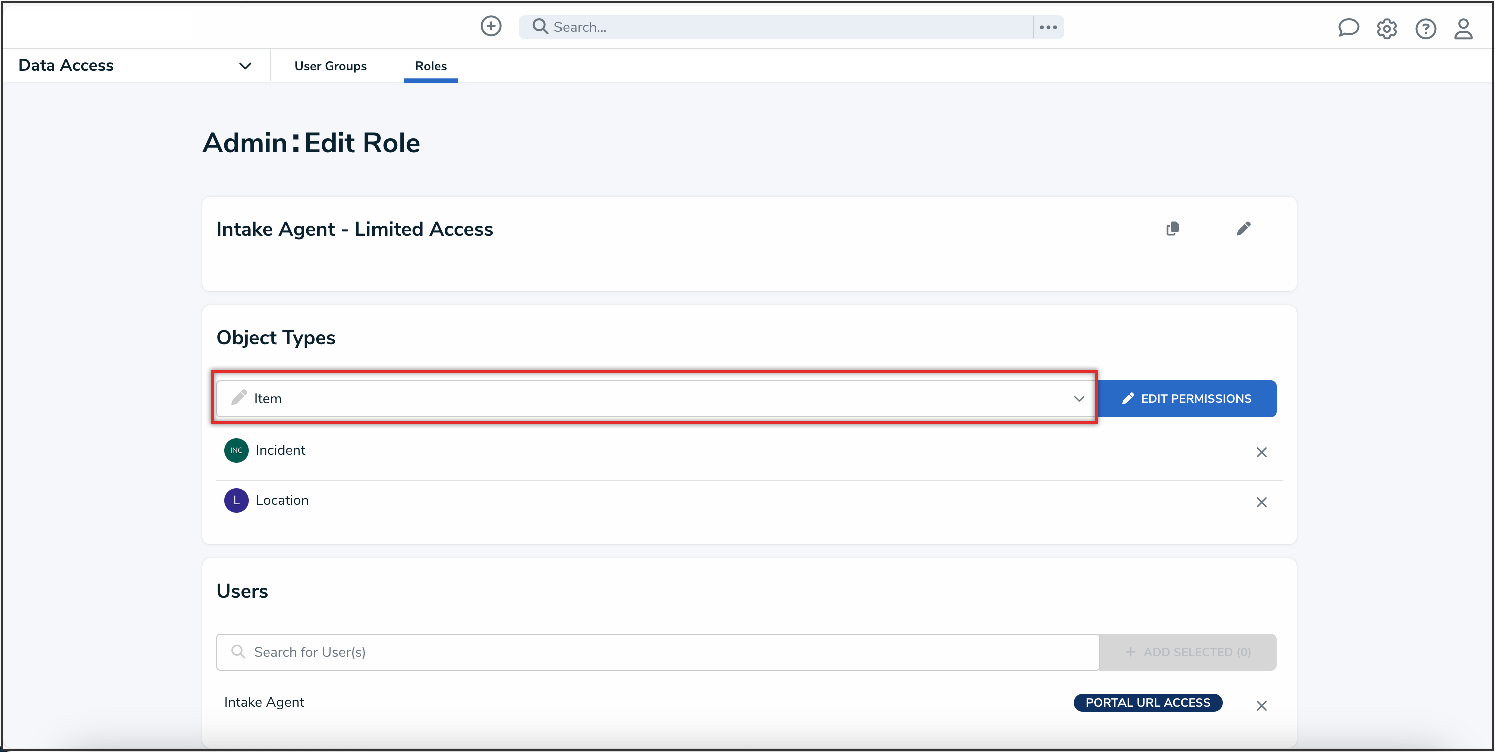 Object Types Dropdown