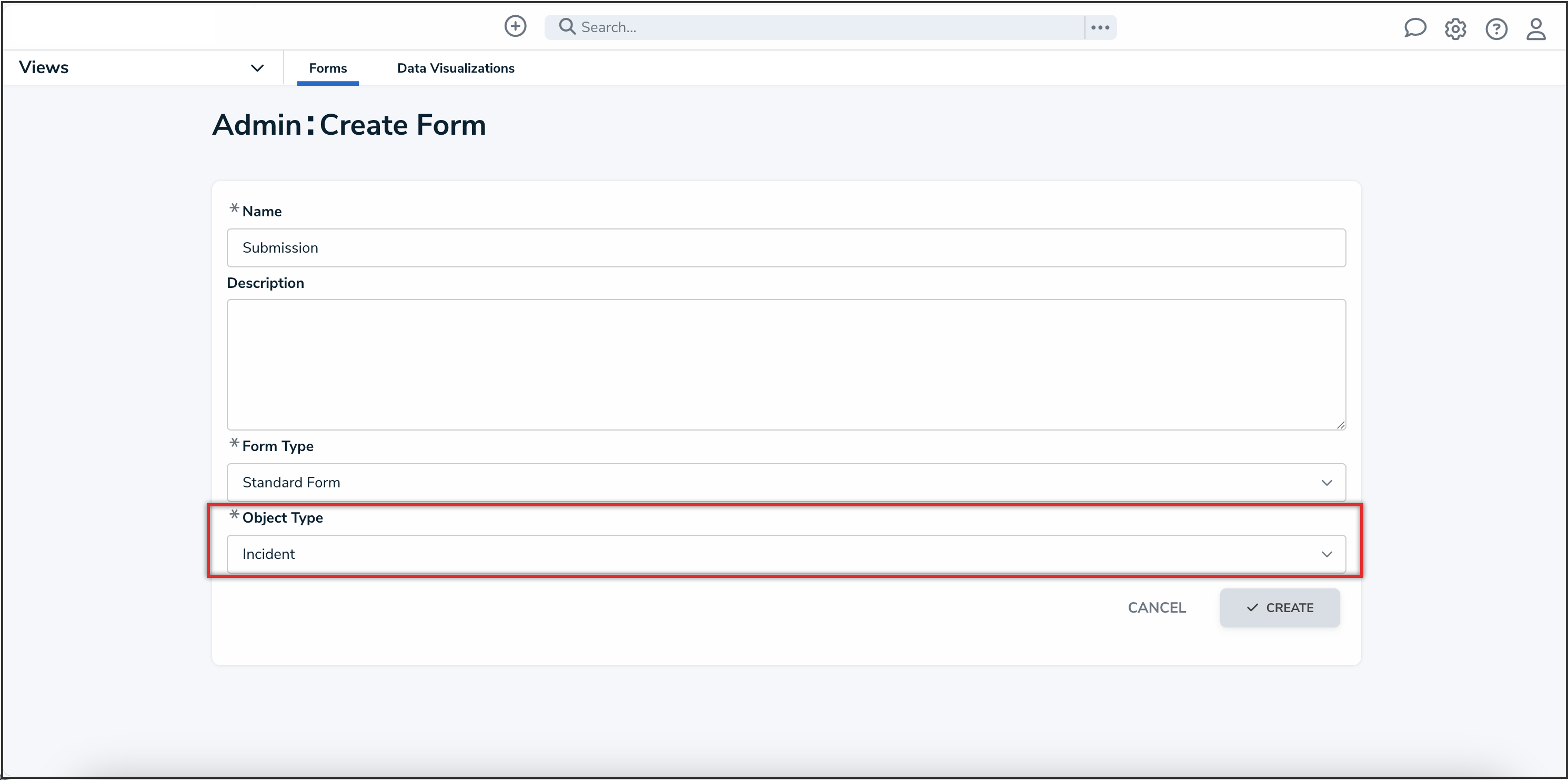 Object Type Dropdown