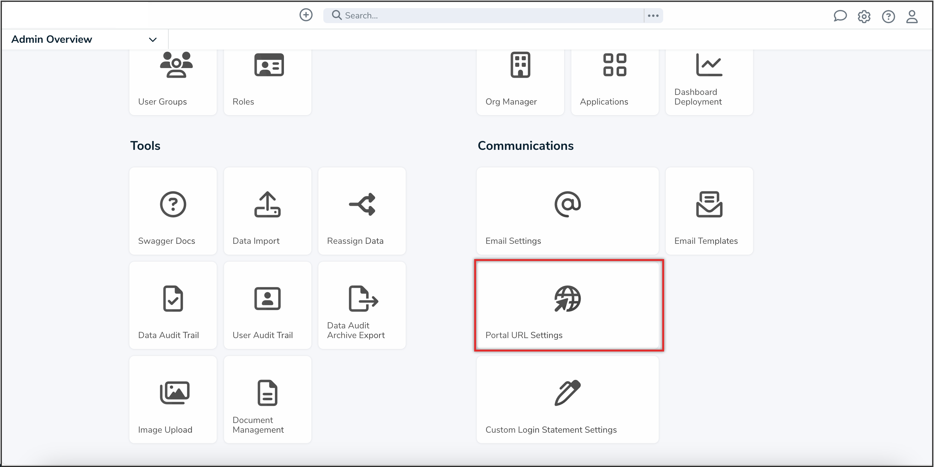 Portal URL Settings Tile