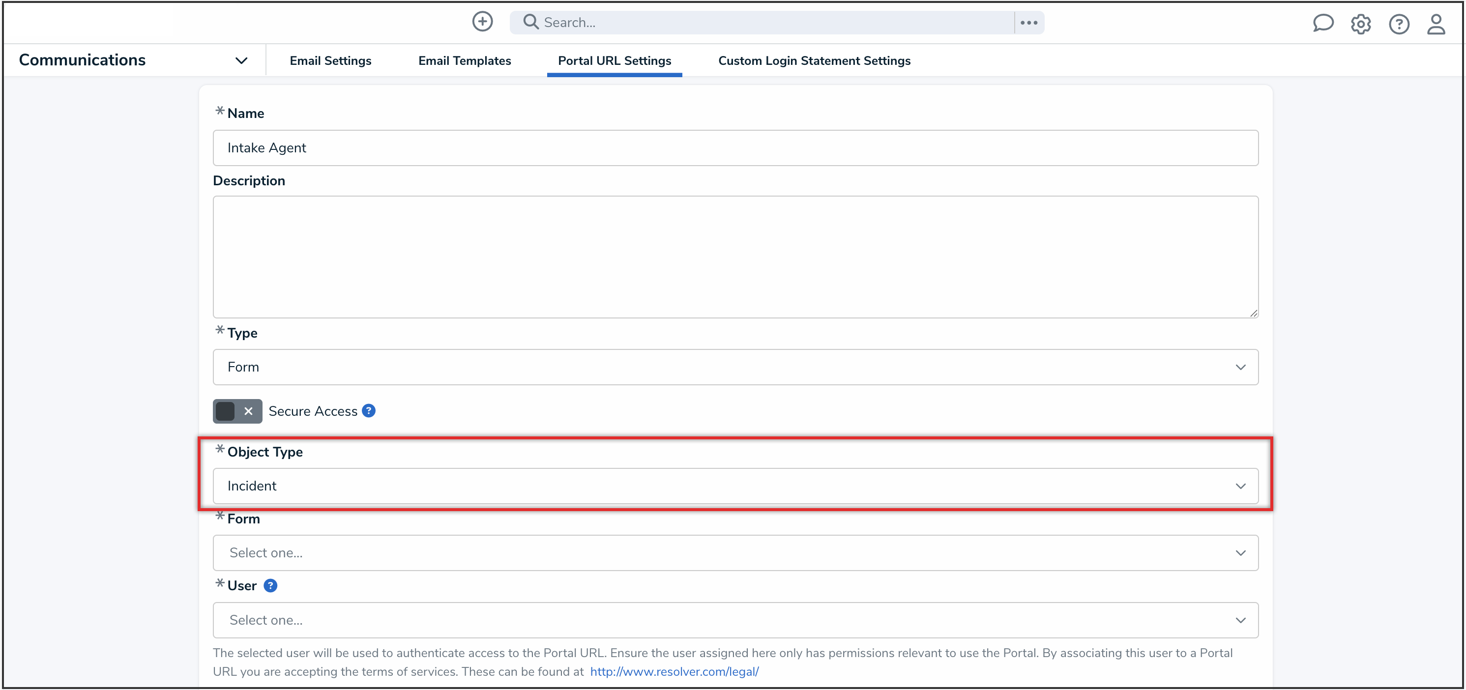 Object Type Dropdown