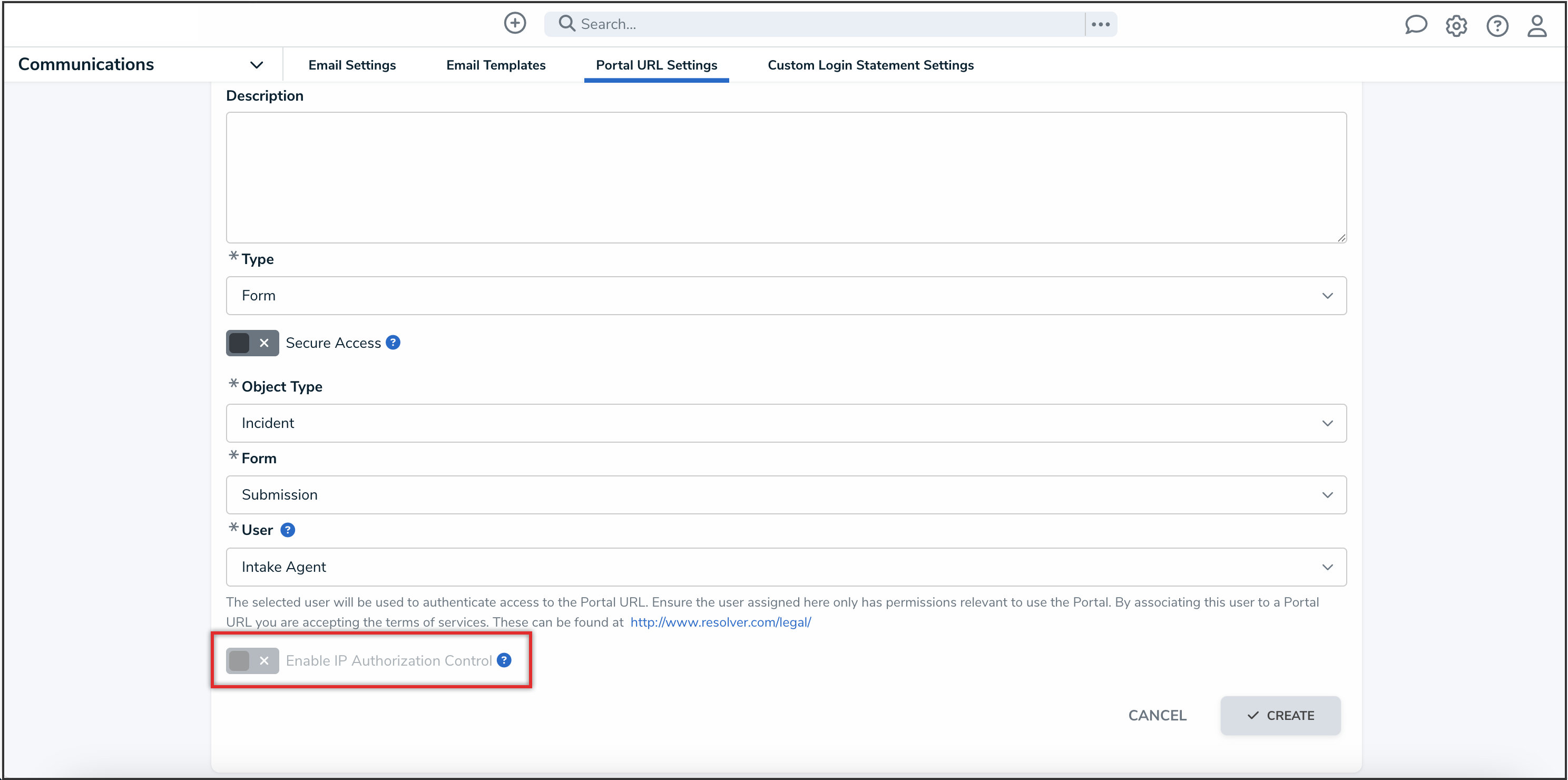 Enable IP Authorization Control Toggle Switch