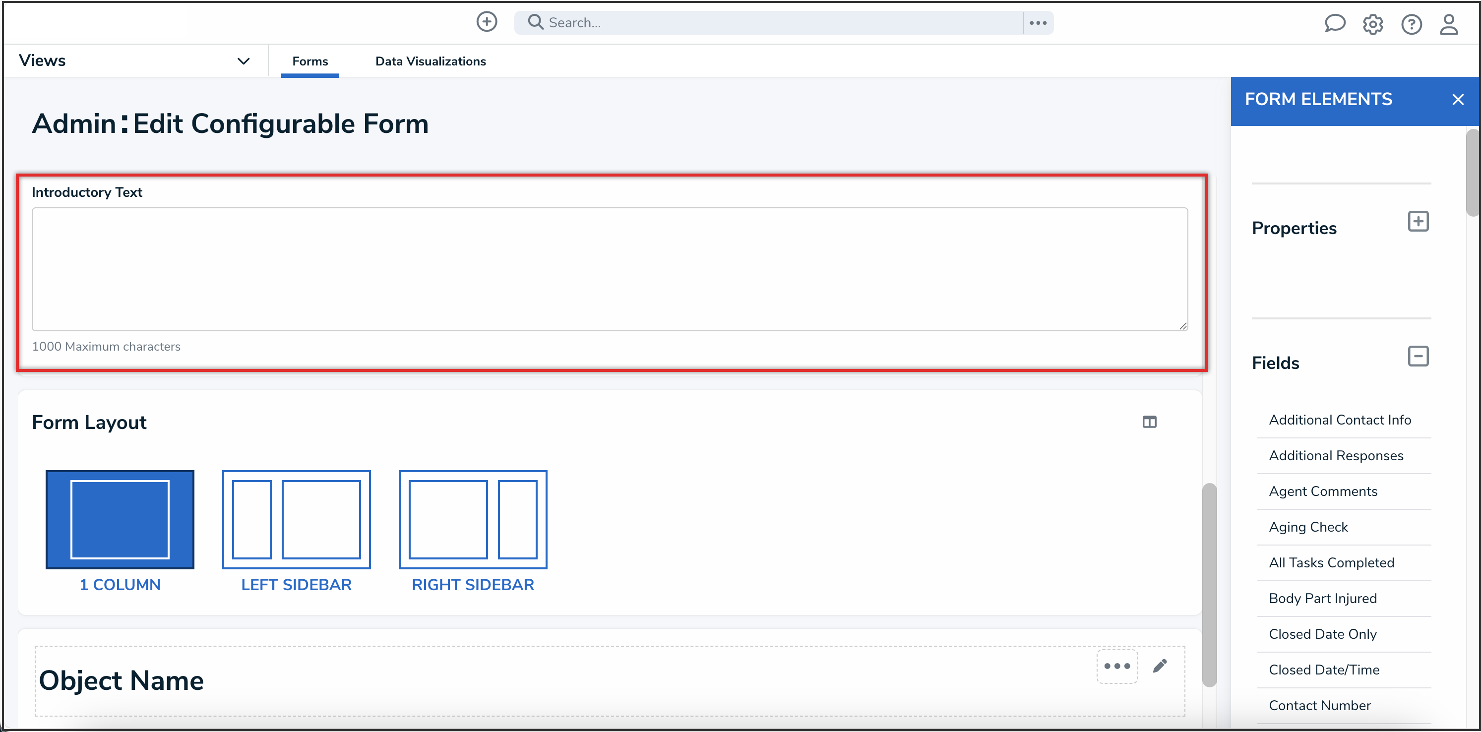 Introductory Text Field