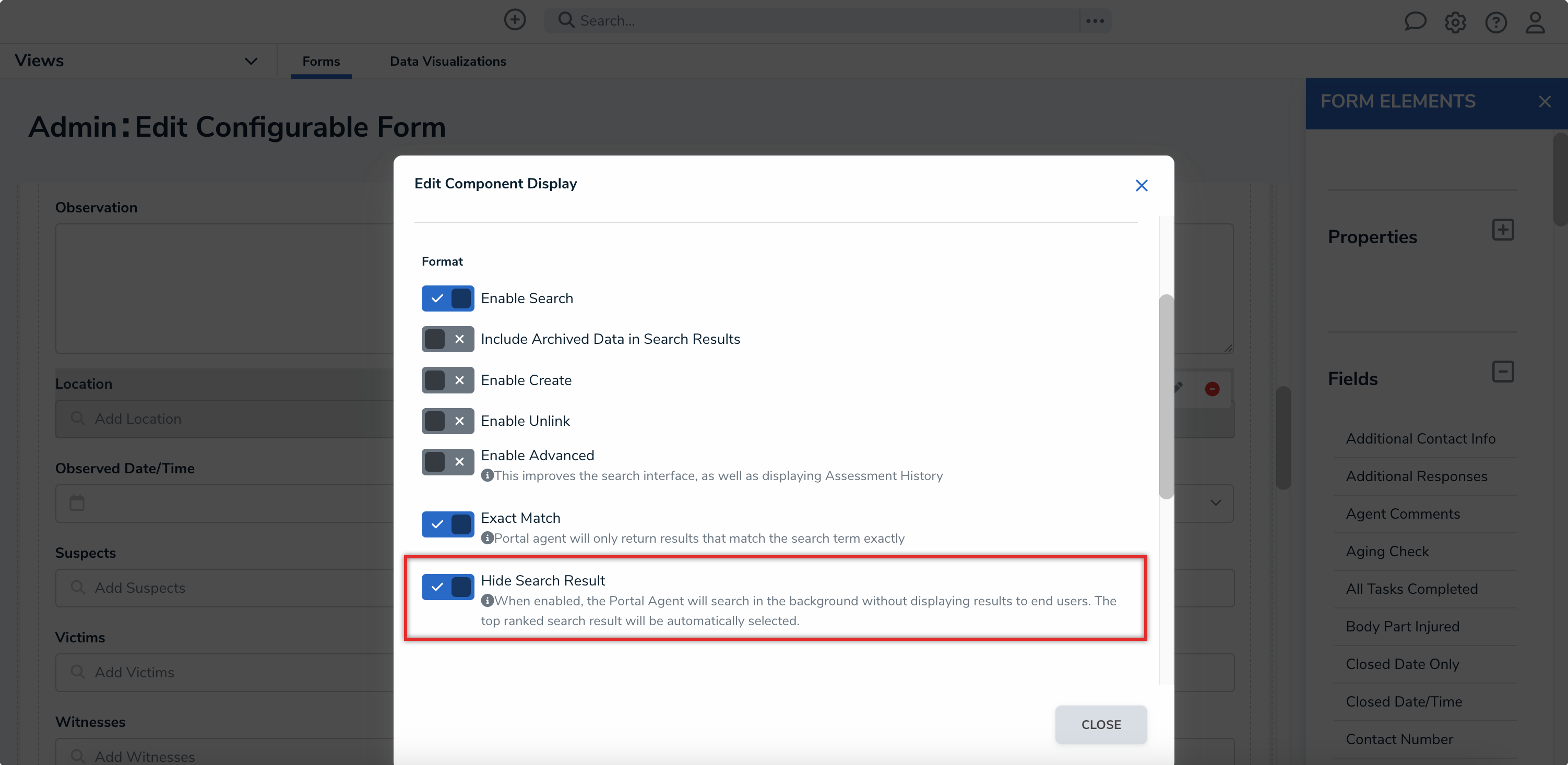 Hide Search Result Toggle Switch