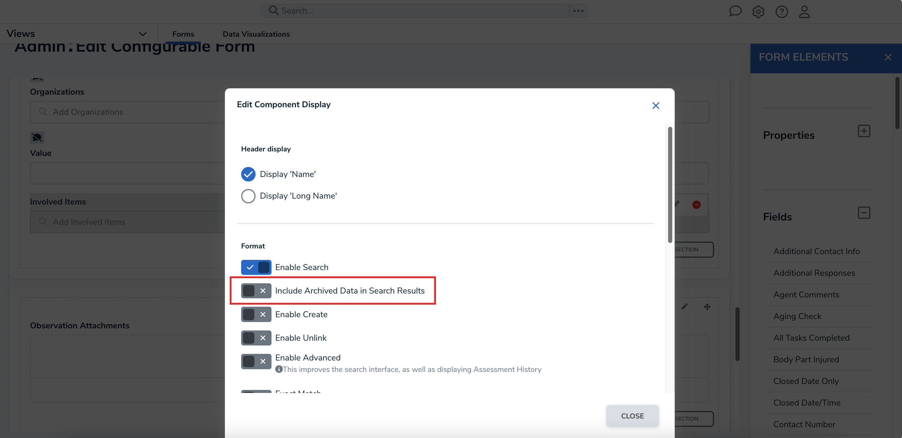 Include Archived Data in Search Results Toggle Switch