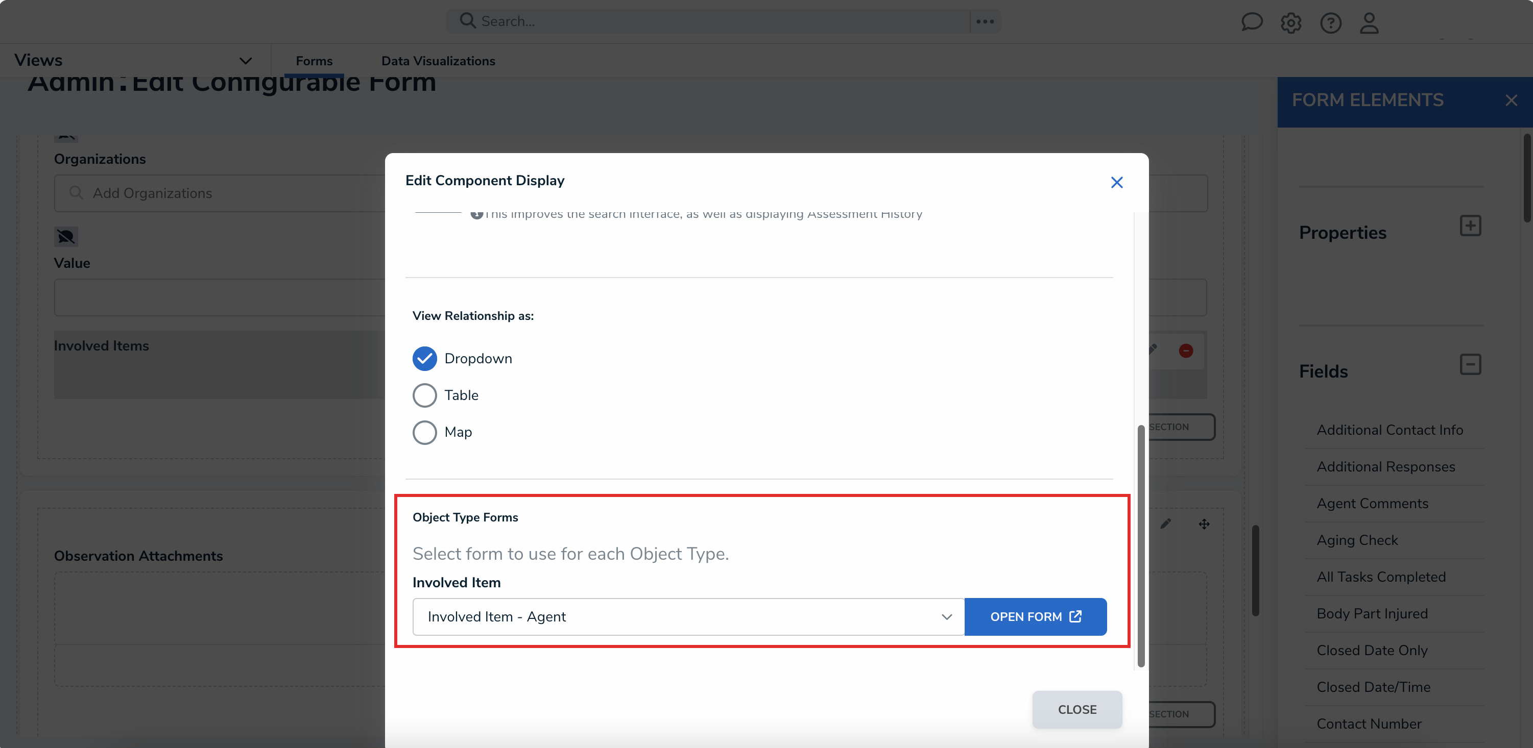 Object Type Forms Section