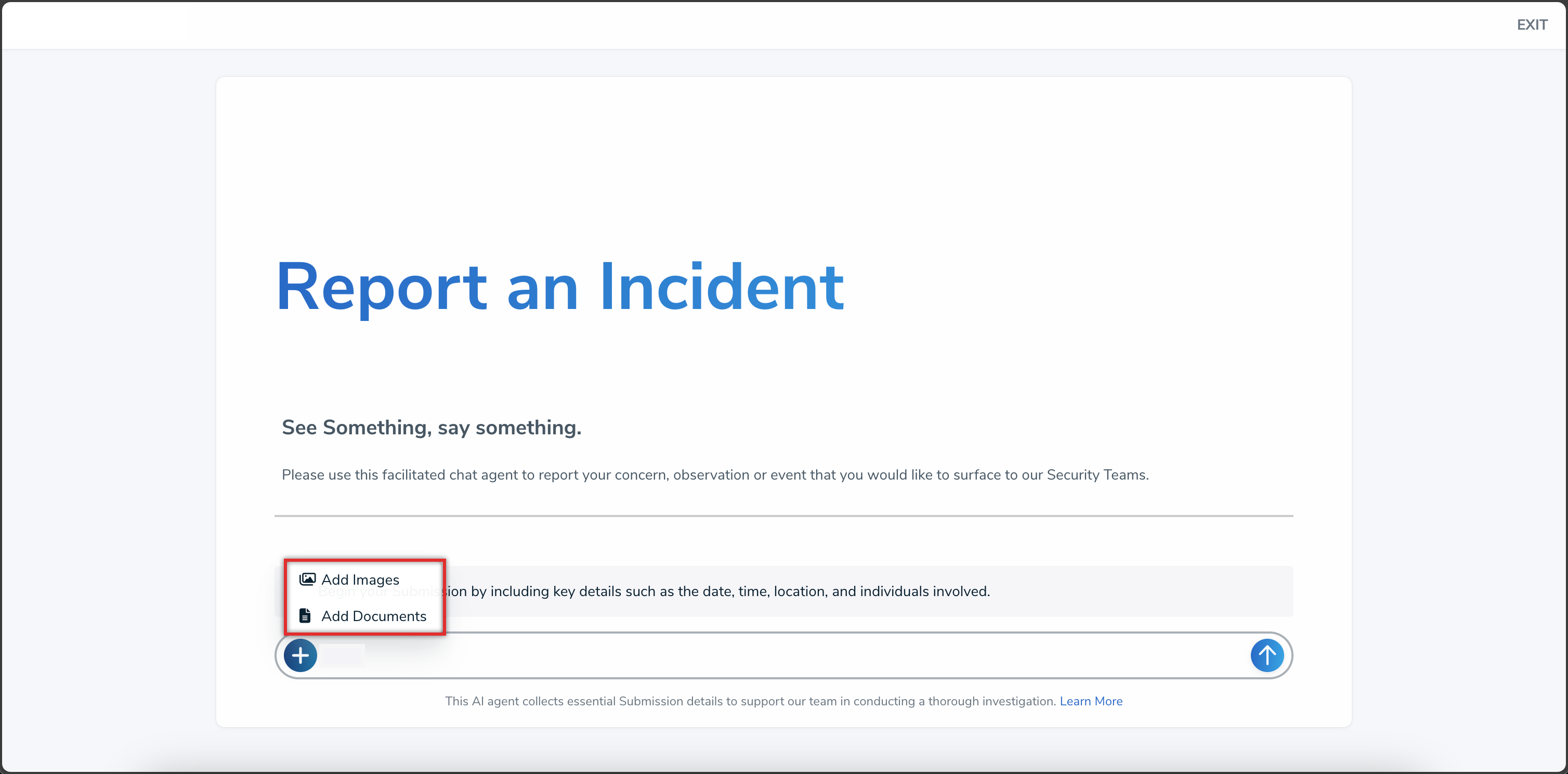 Add Images or Add Documents Options
