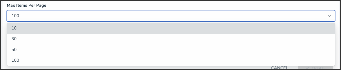 Max Items Per Page