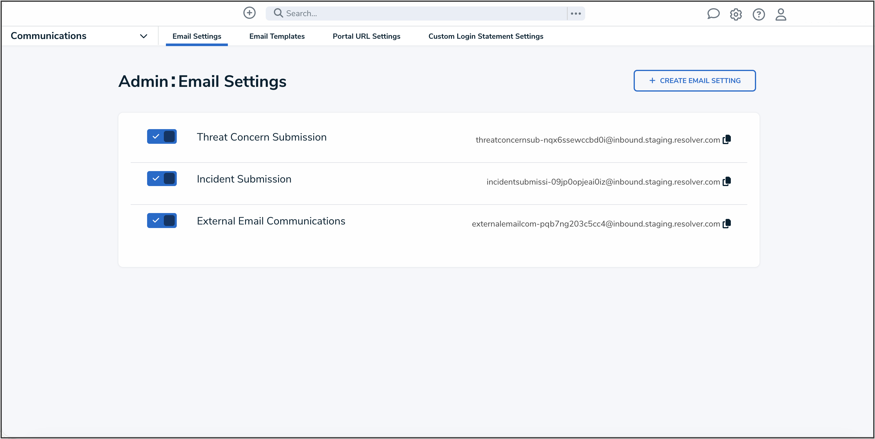 Email Settings Screen