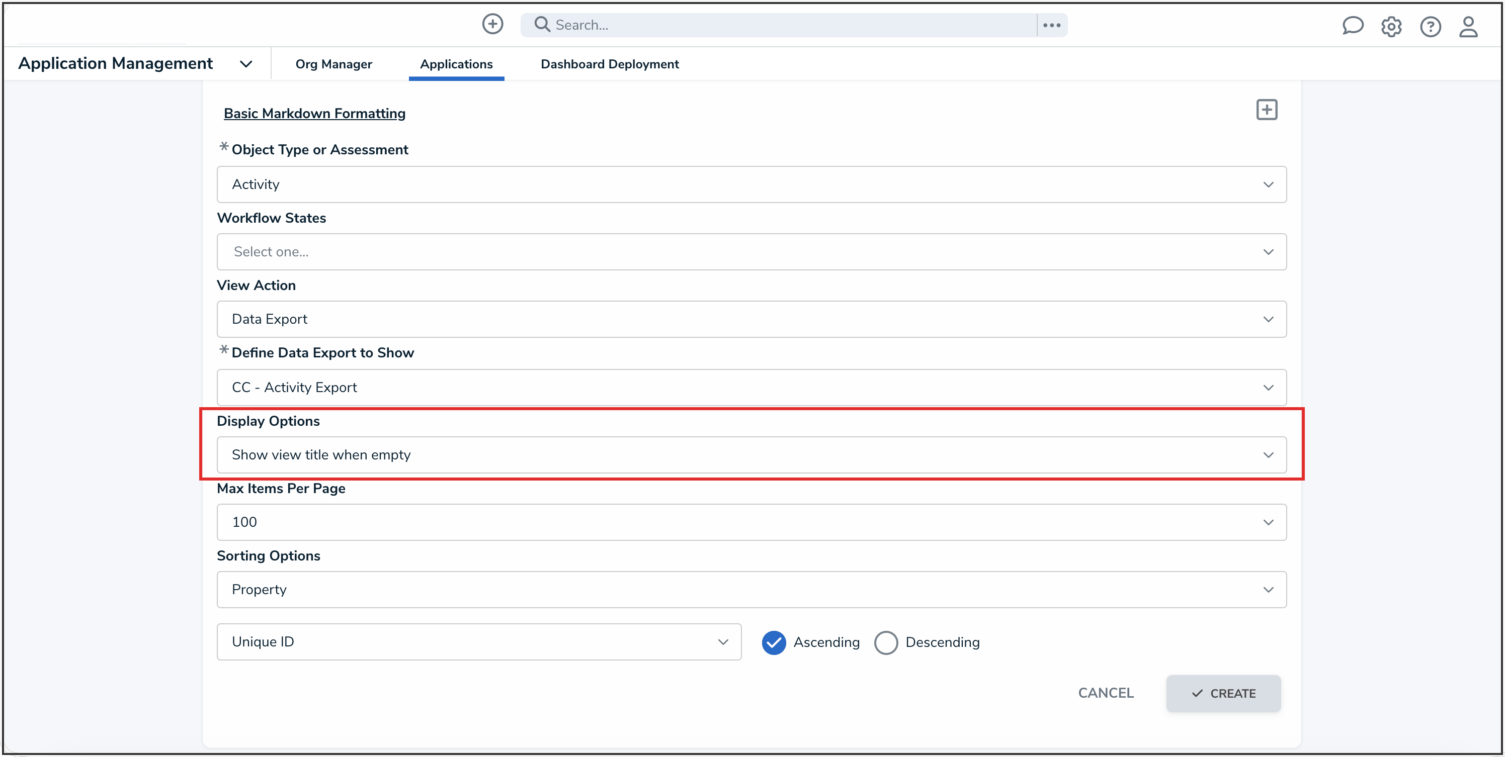 Display Options Dropdown