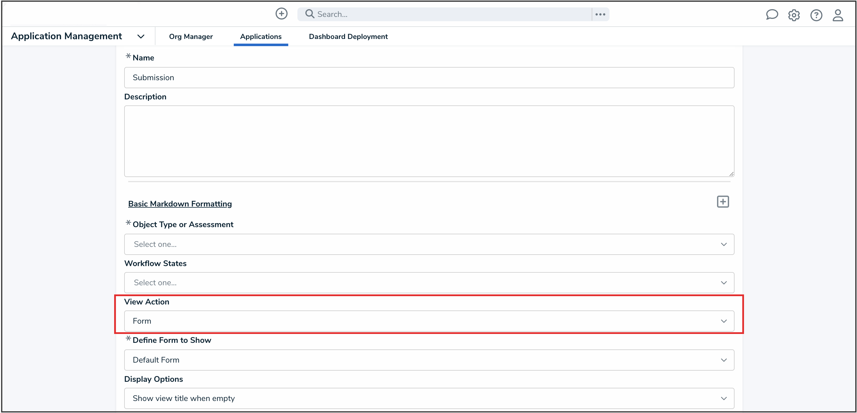 View Action Dropdown
