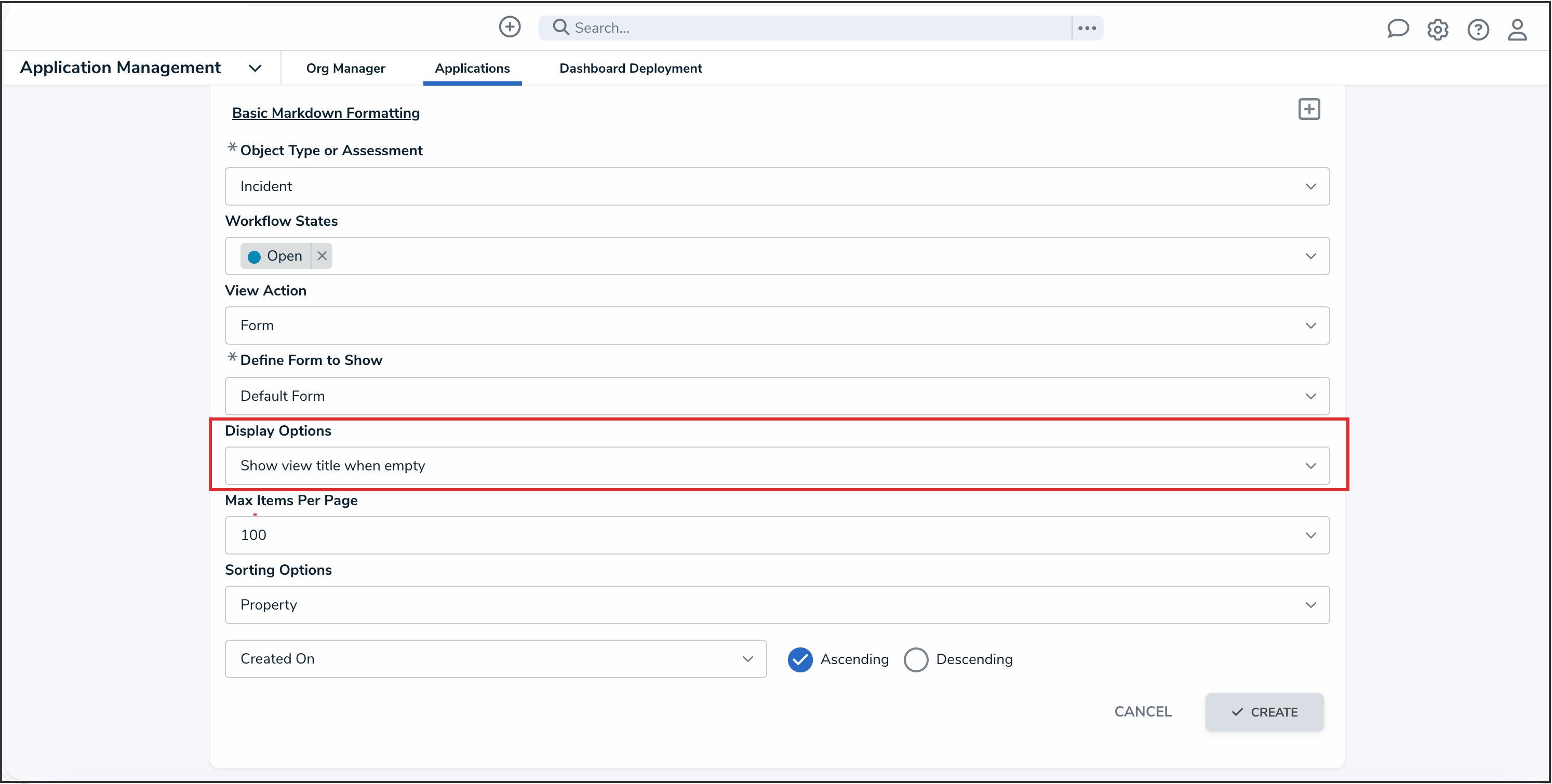 Display Options Dropdown