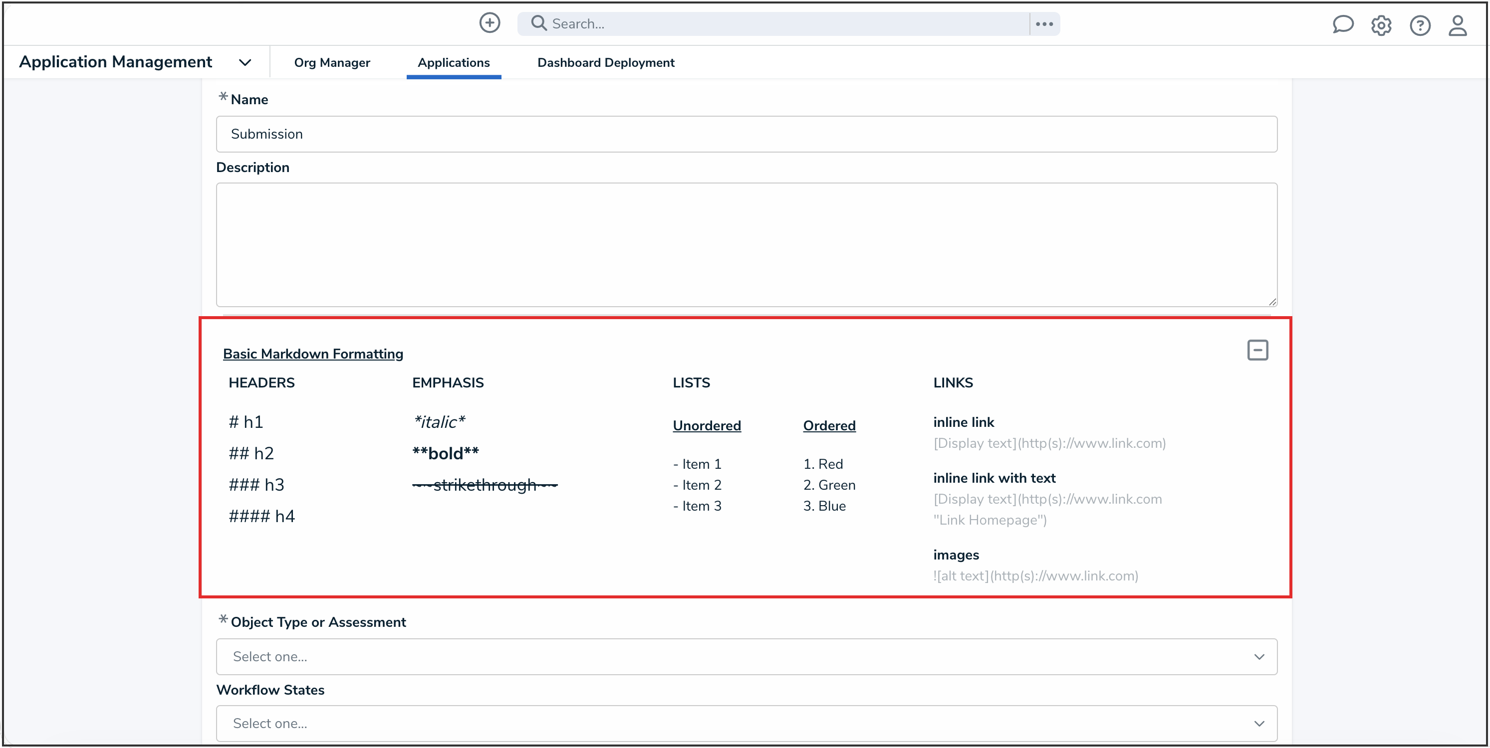 Basic Markdown Formatting Section