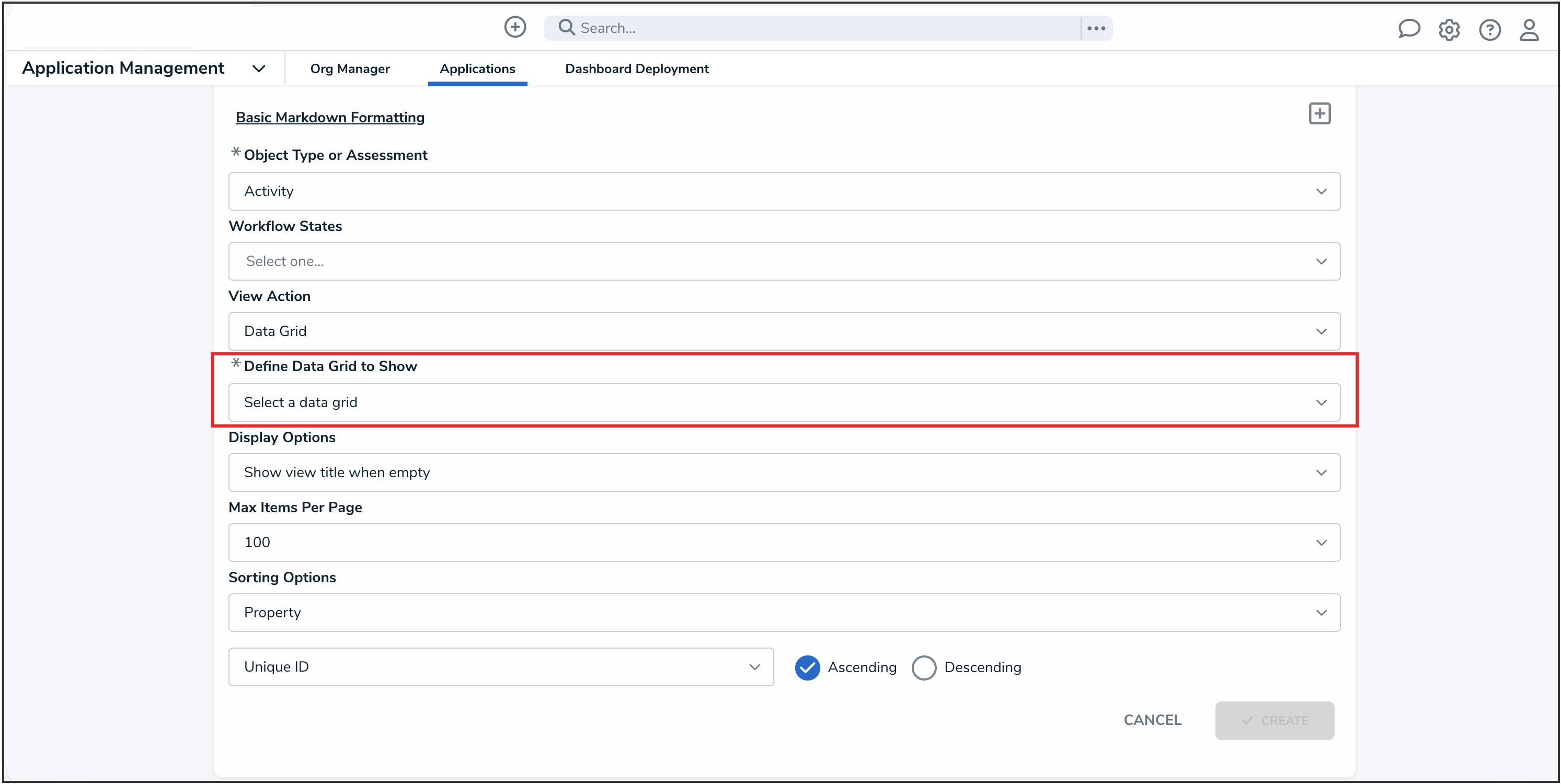 Define Data Grid to Show Dropdow