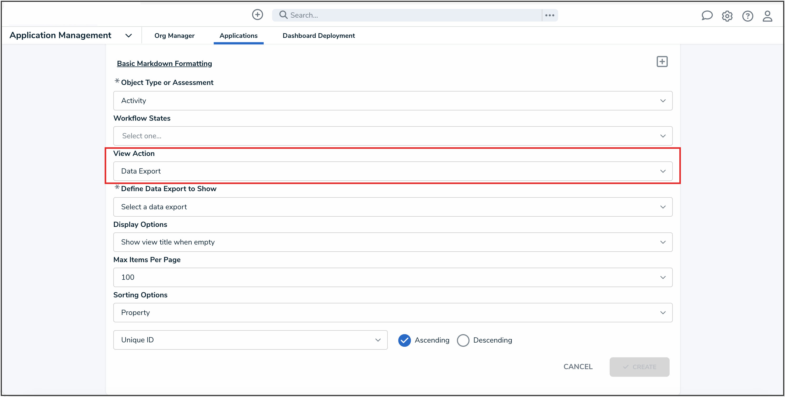 View Action Dropdown