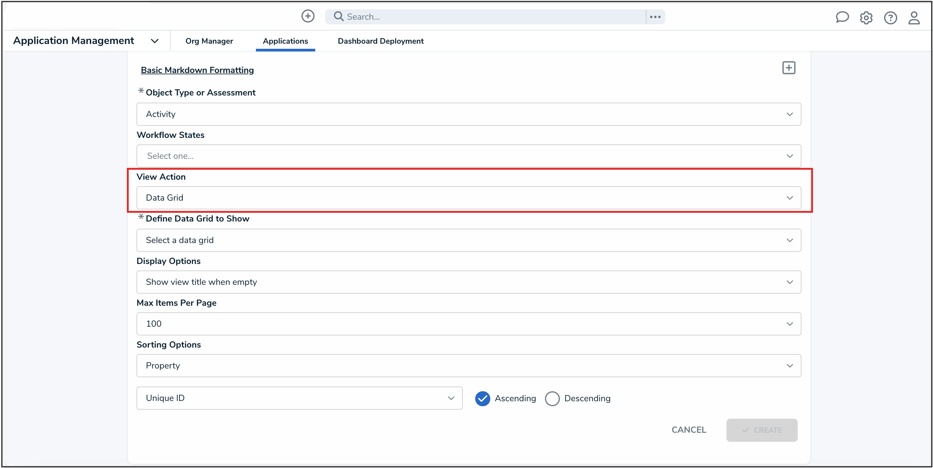 View Action Dropdown