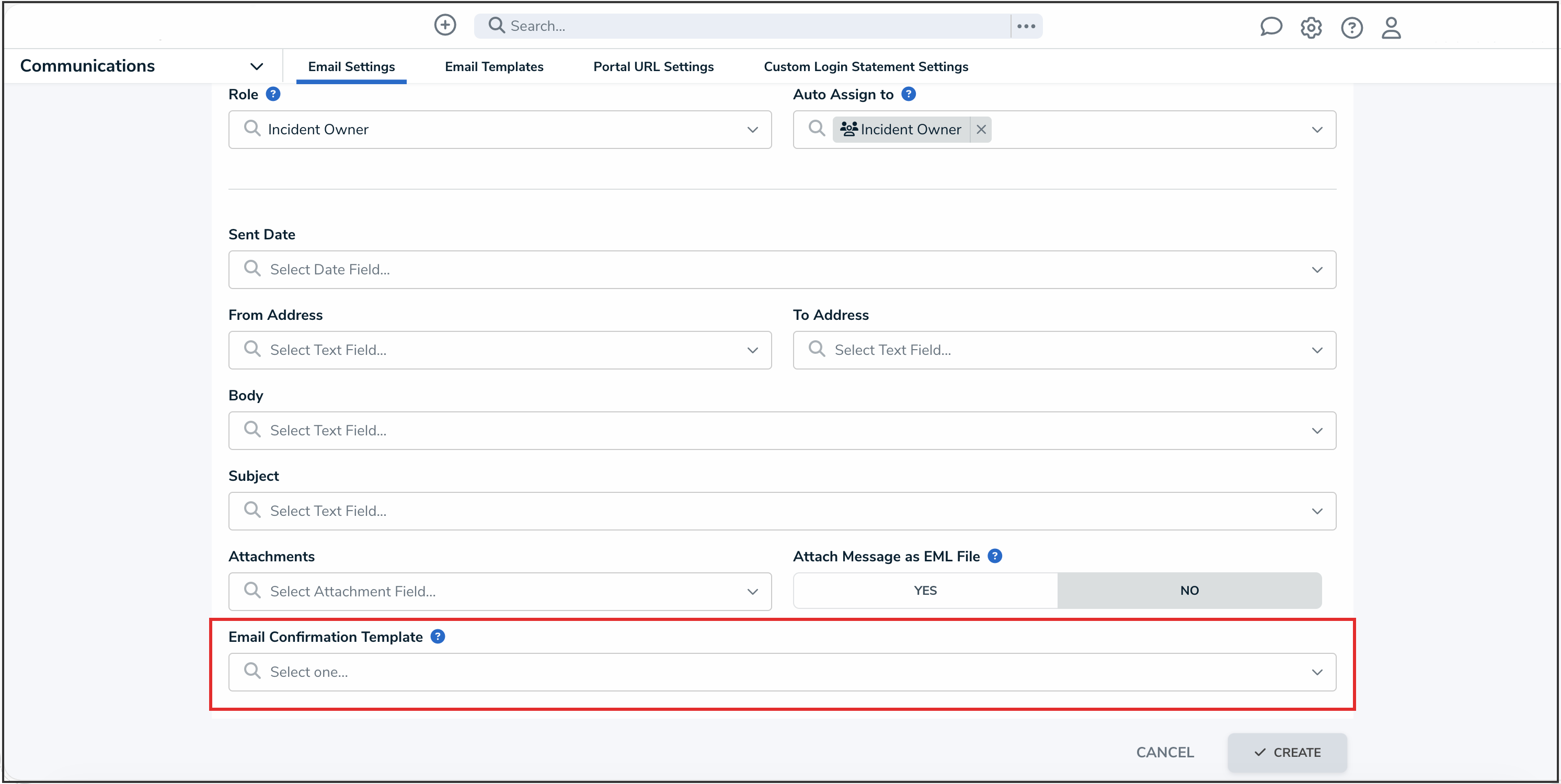 Email Confirmation Template Dropdown Menu