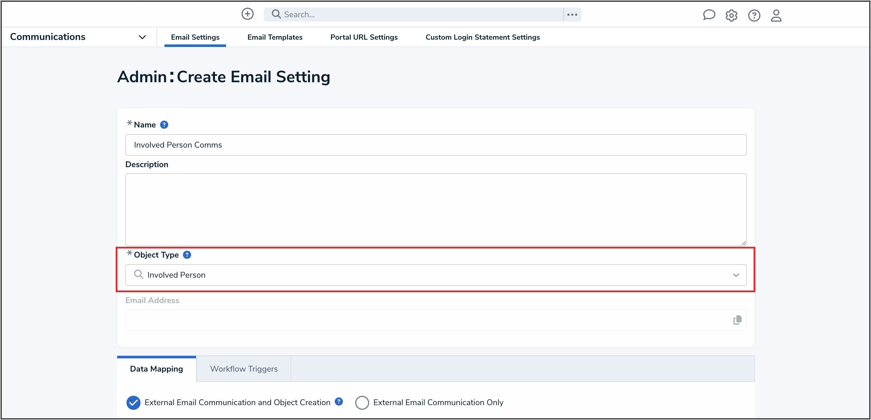 Object Type Dropdown Menu