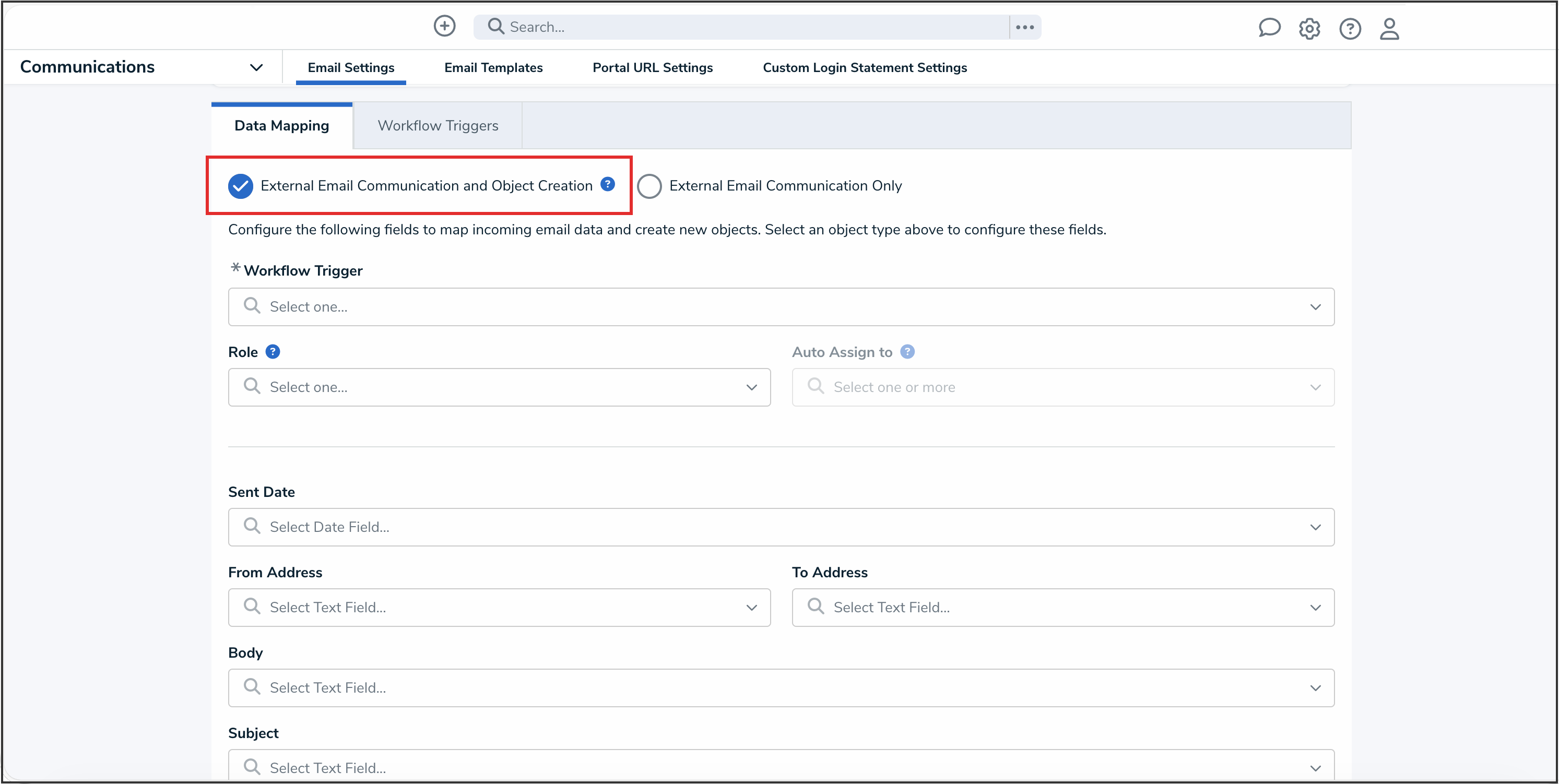 External Email Communication and Object Creation Radio Button