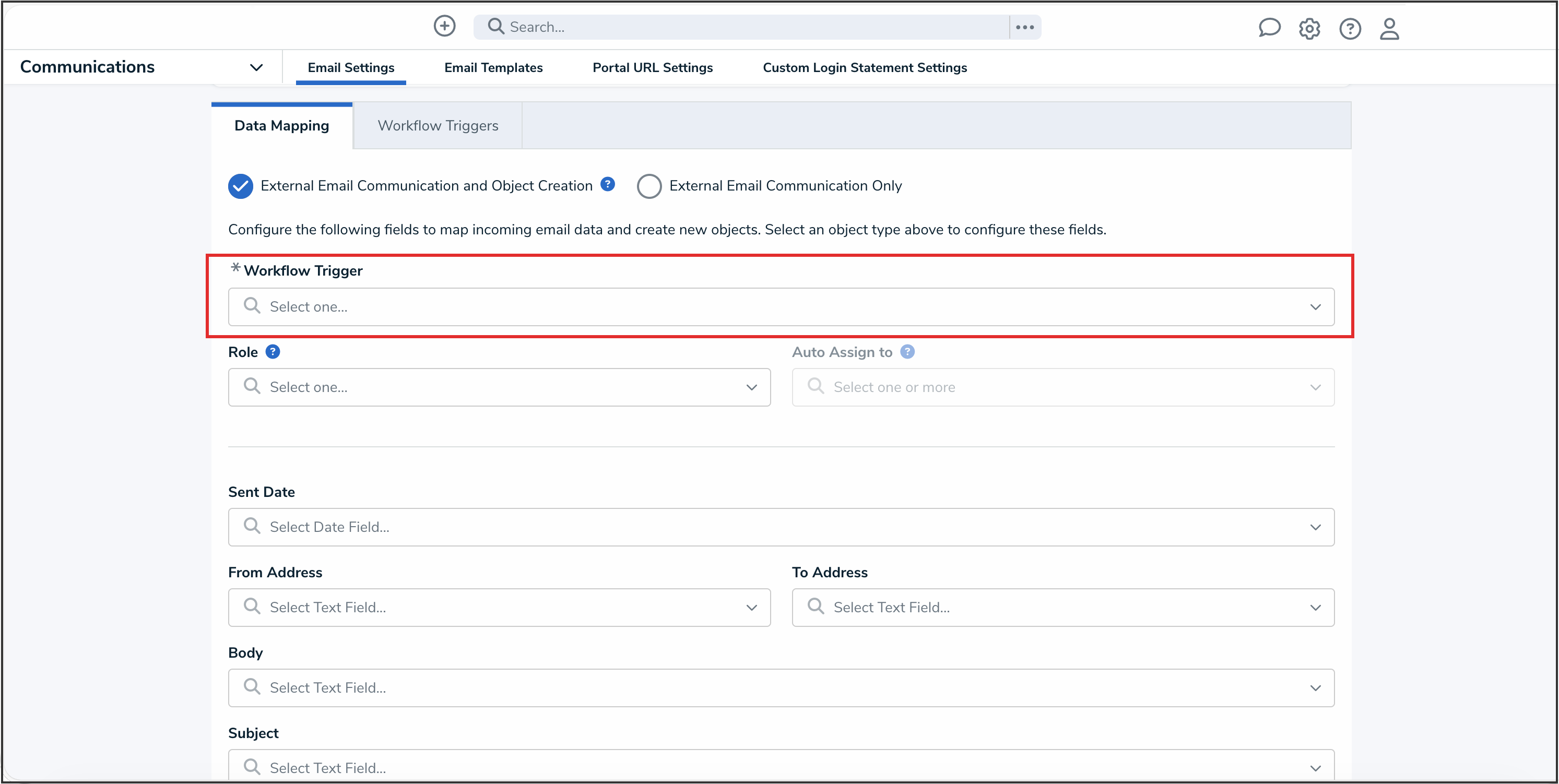 Workflow Trigger Dropdown Menu