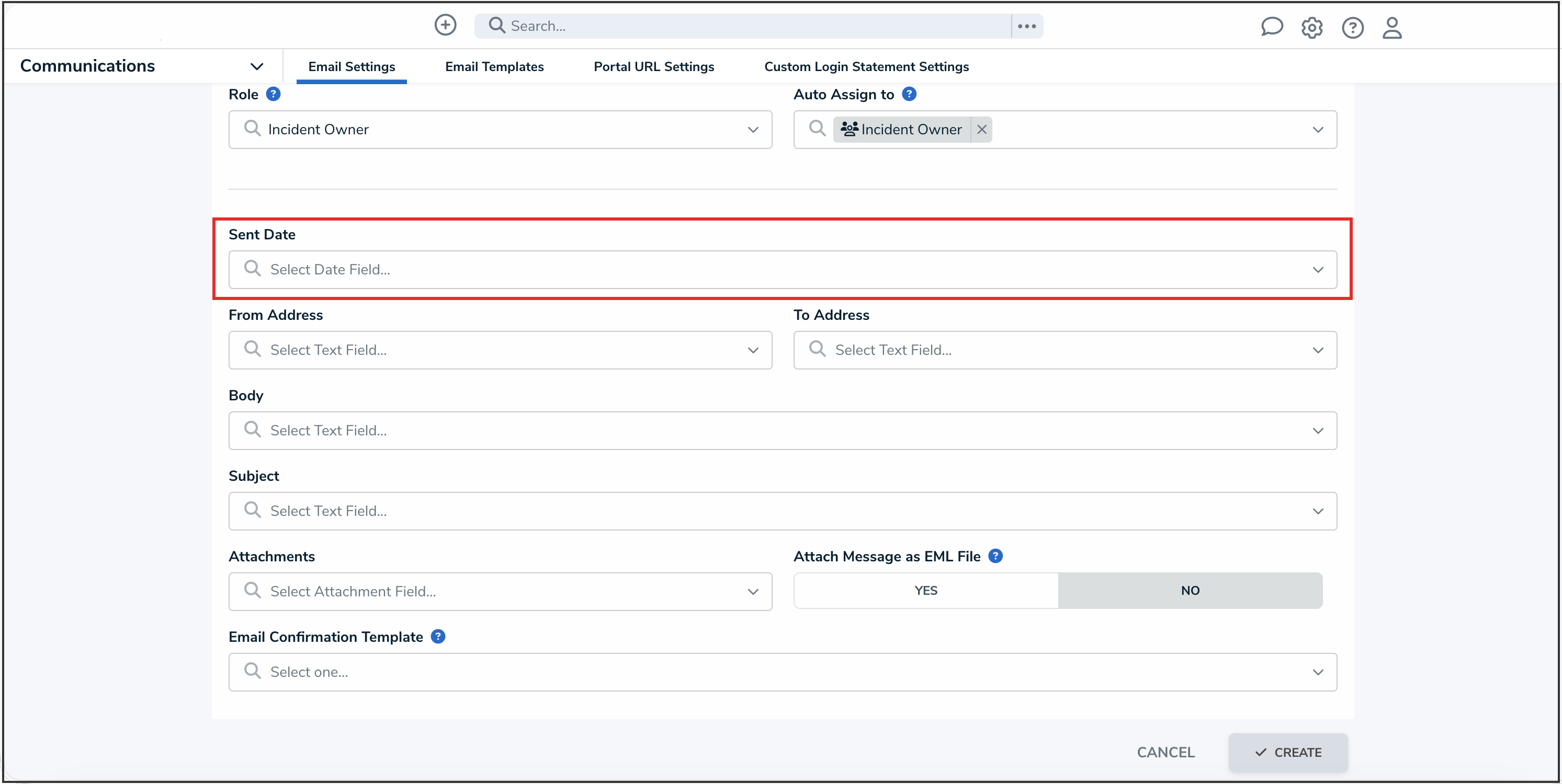 Sent Date Dropdown Menu