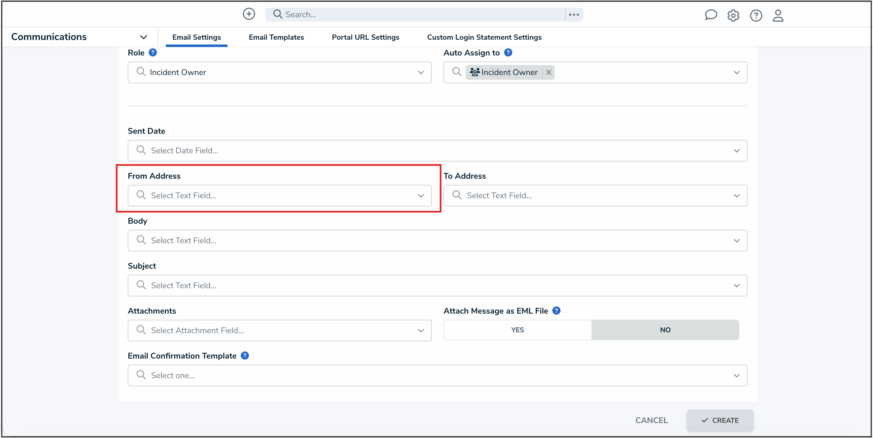 From Address Dropdown Menu