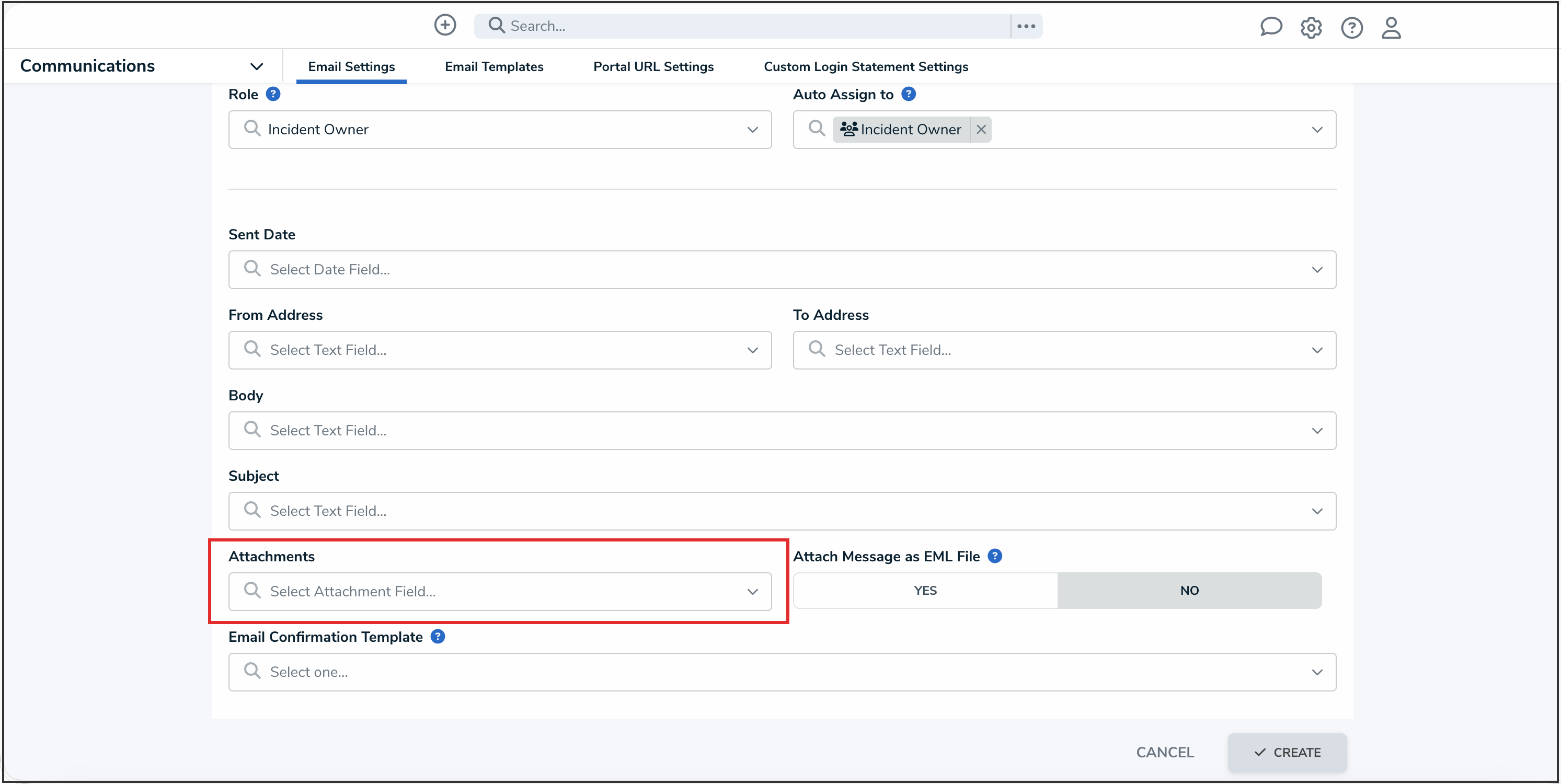 Attachments Dropdown Menu