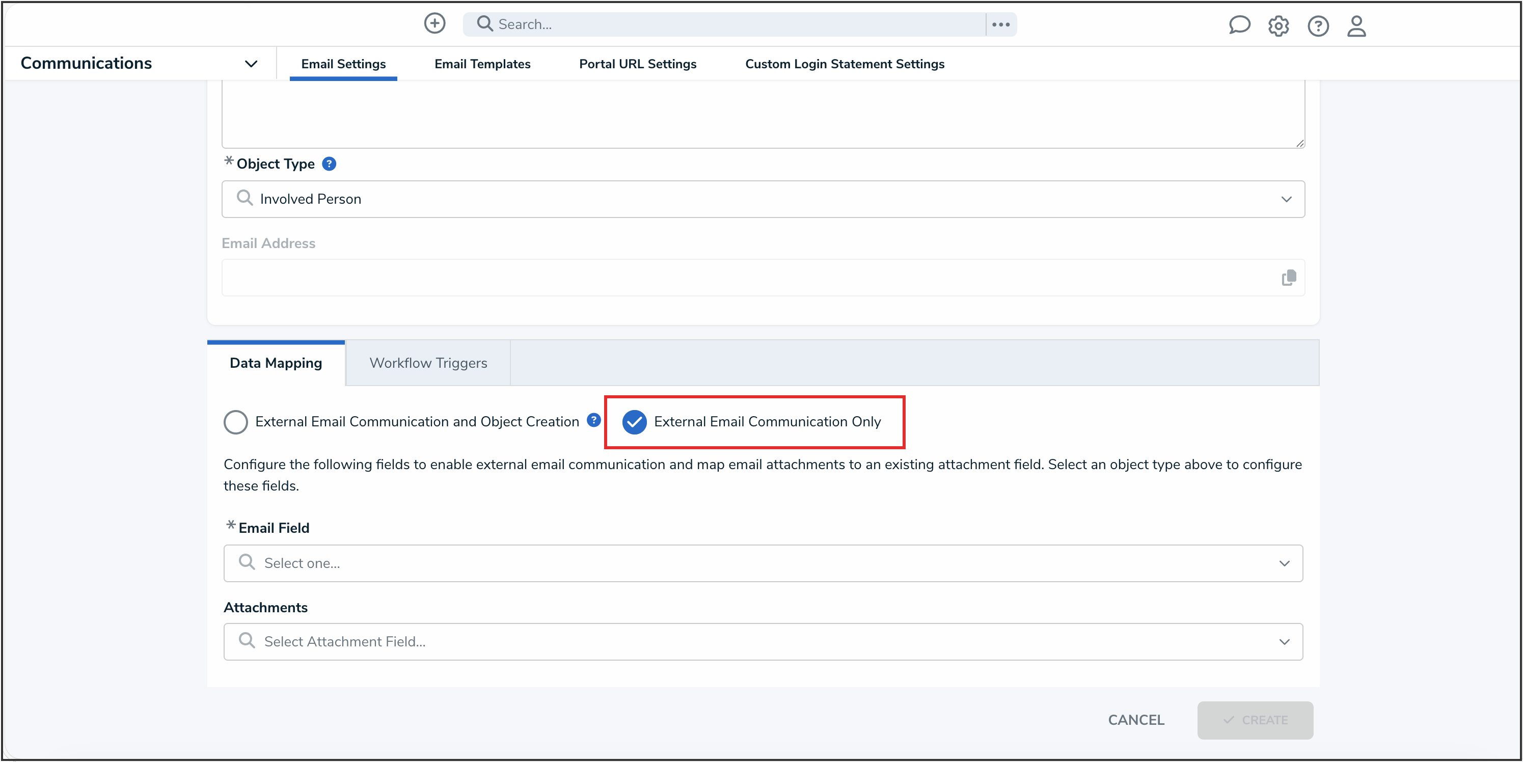 External Email Communication Only Radio Button