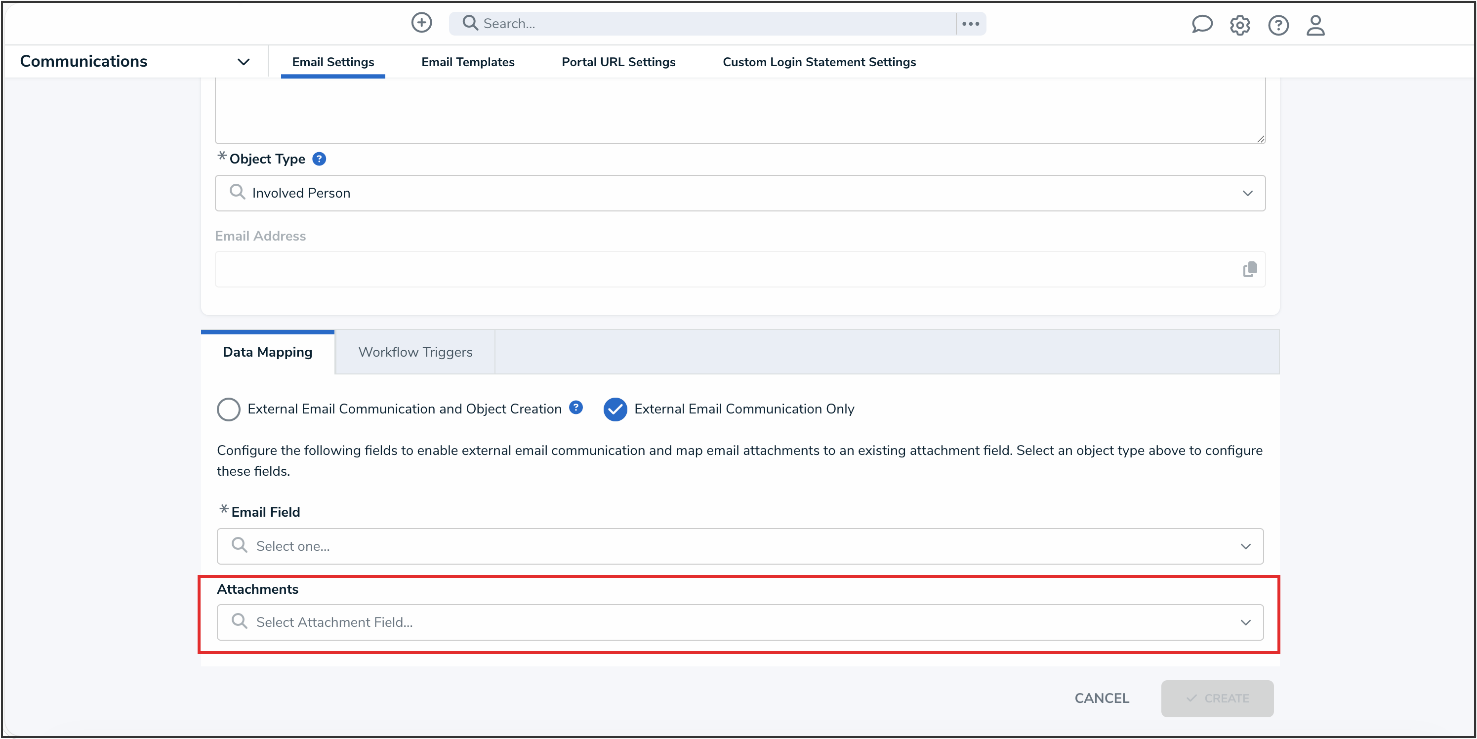 Attachments Dropdown Menu