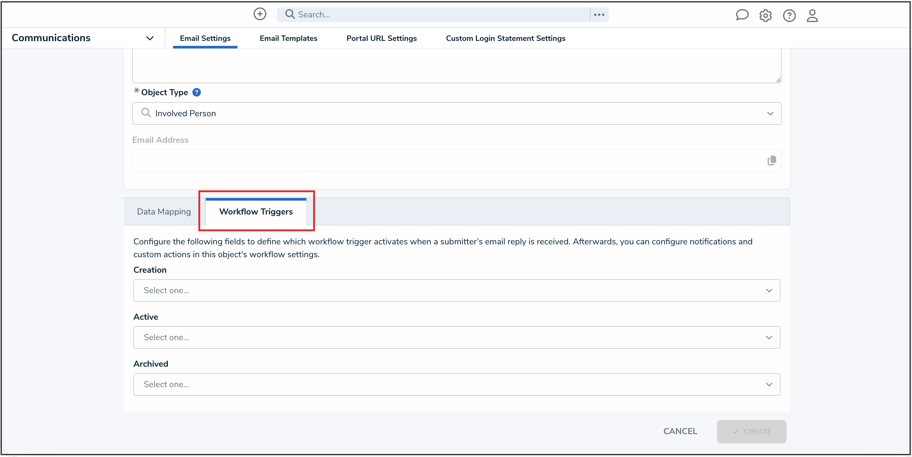 Workflow Triggers Tab