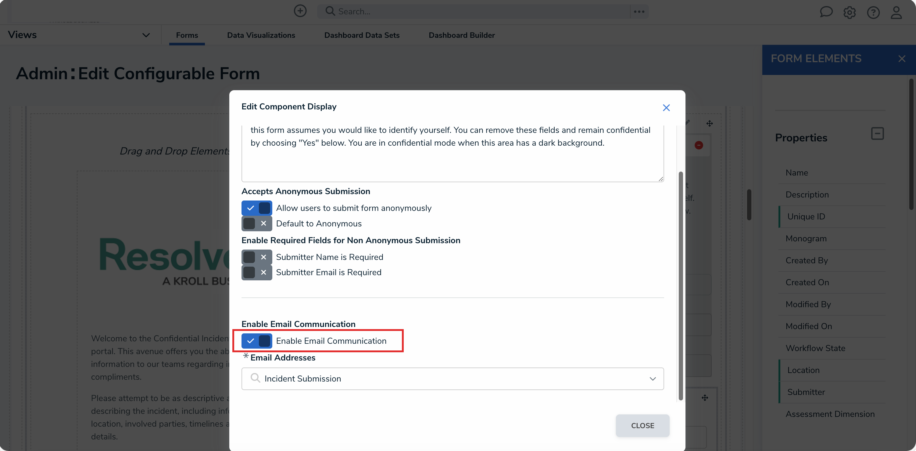 Enable Email Communication Toggle Switch