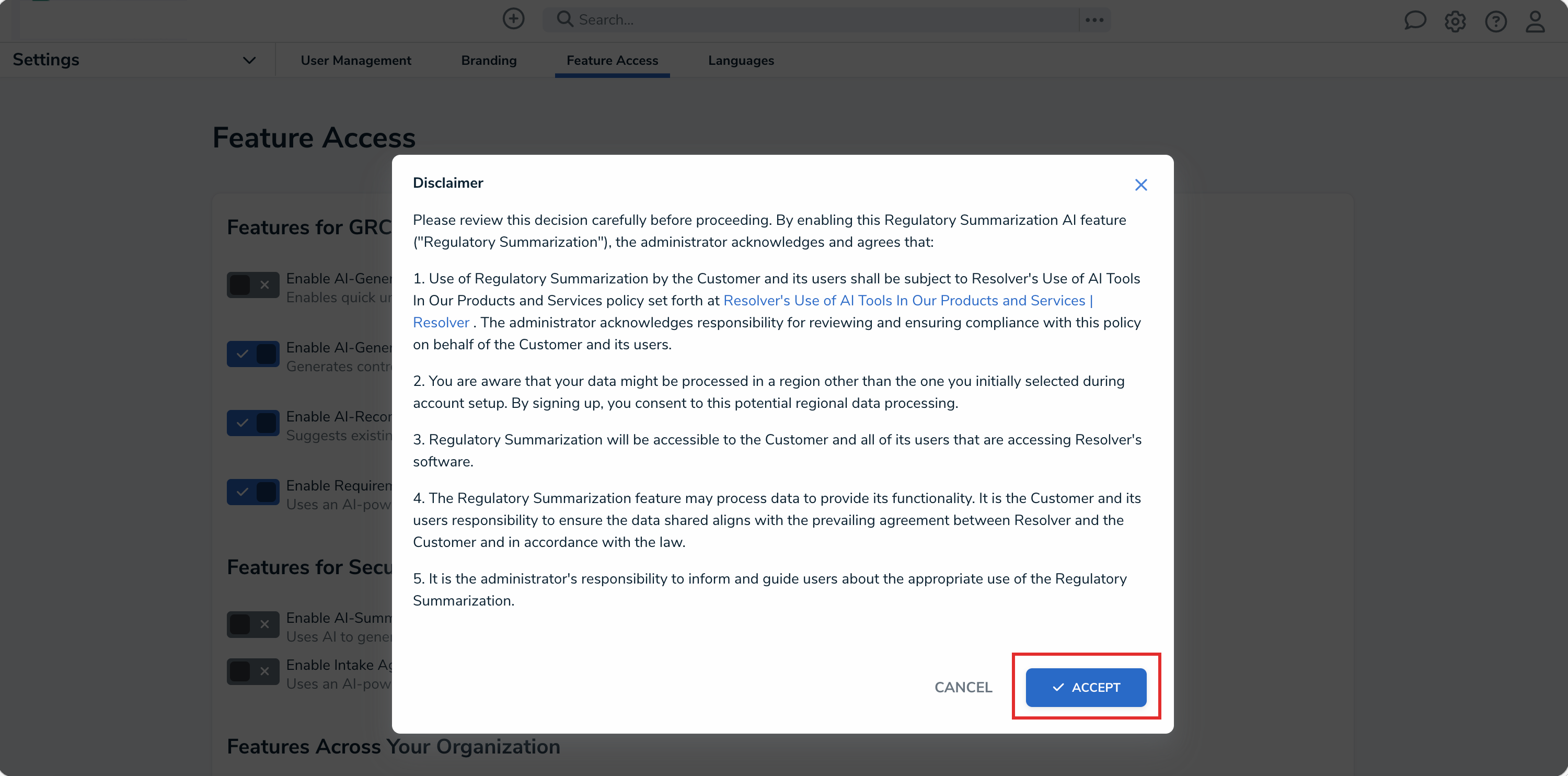 Disclaimer - Accept Button
